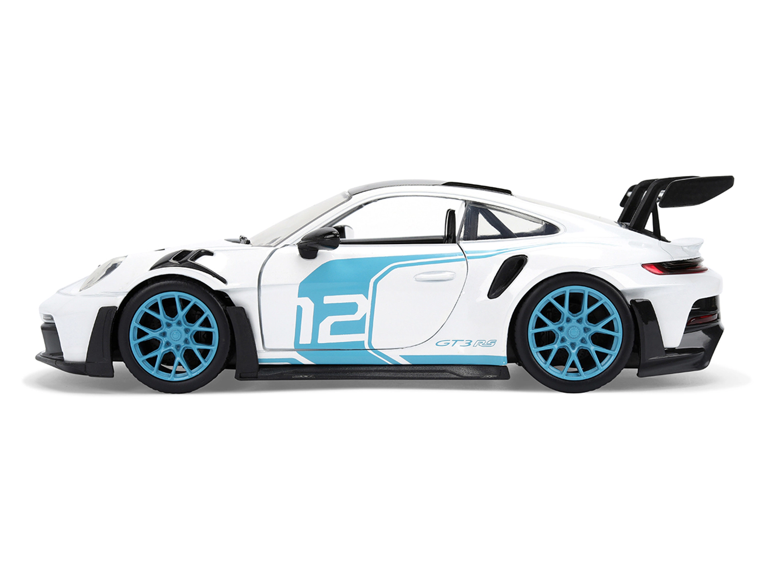 Jada Porsche 911 GT3 RS (992) #12 White with Blue Stripes and Carbon Top "Hyper-Spec" Series 1/24 Diecast