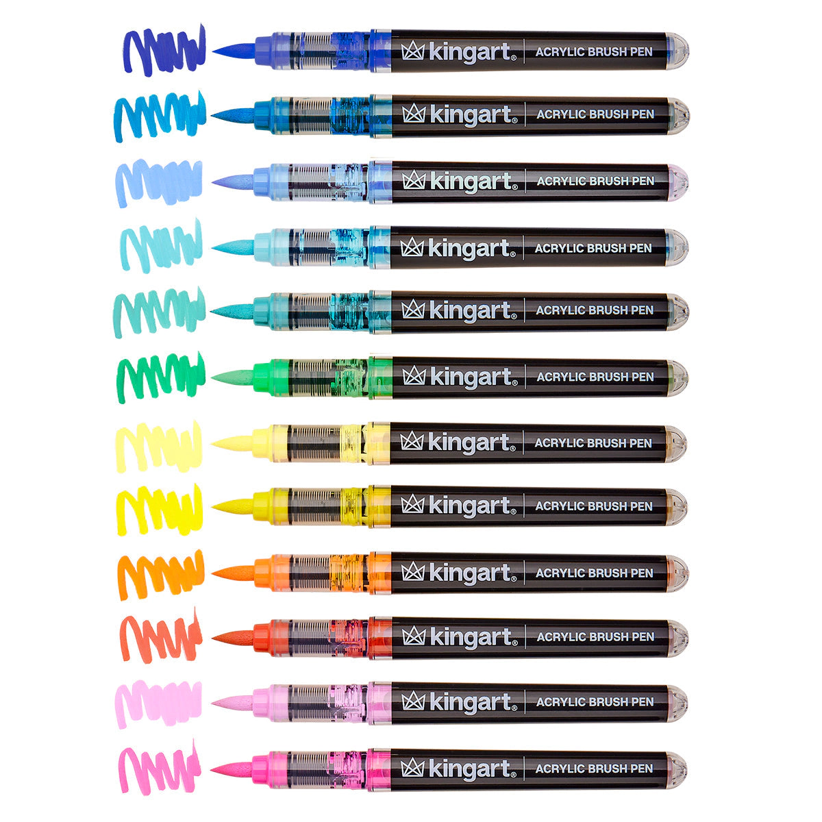 KINGART PRO Acrylic Brush Pens - 12 Tropical Colors with Clear Blender