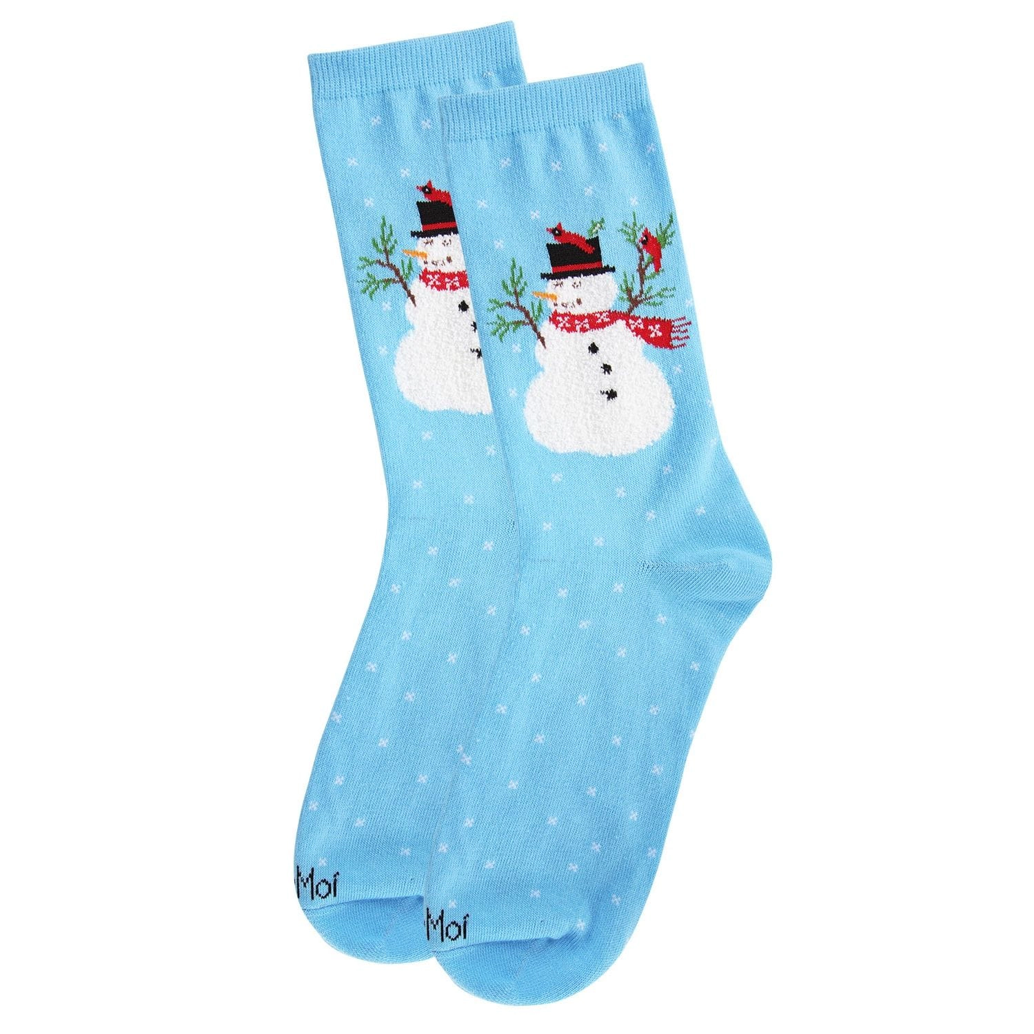 MeMoi Women's Polka Dot Snowman Festive Crew Socks