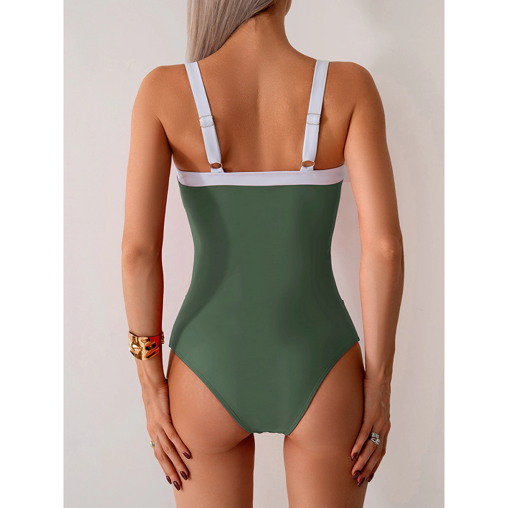 EadianDree Women Color Block One Piece Swimsuit Square Neck Tummy Control Adjustable Strap Bathing Suit