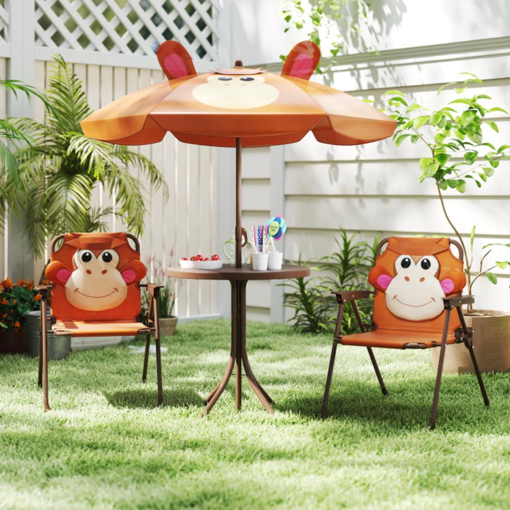 Hivvago 4 Pieces Kids Picnic Set With 2 Folding Chairs And Height Adjustable Umbrella