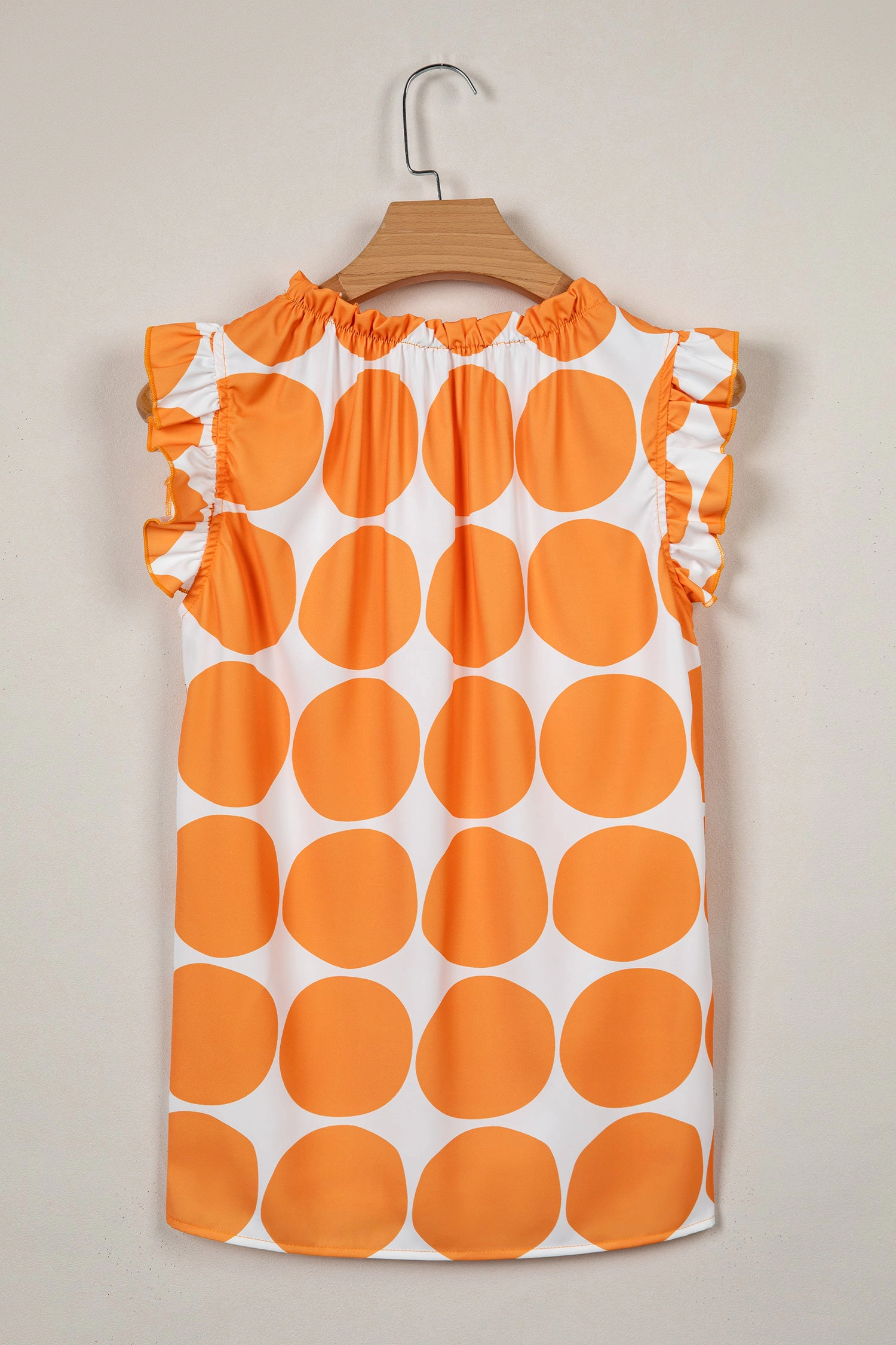 Threaded Pear Womens Nayeli Frilled Shift Tank Top - Orange Polka Dot, Sleeveless, Round Neck