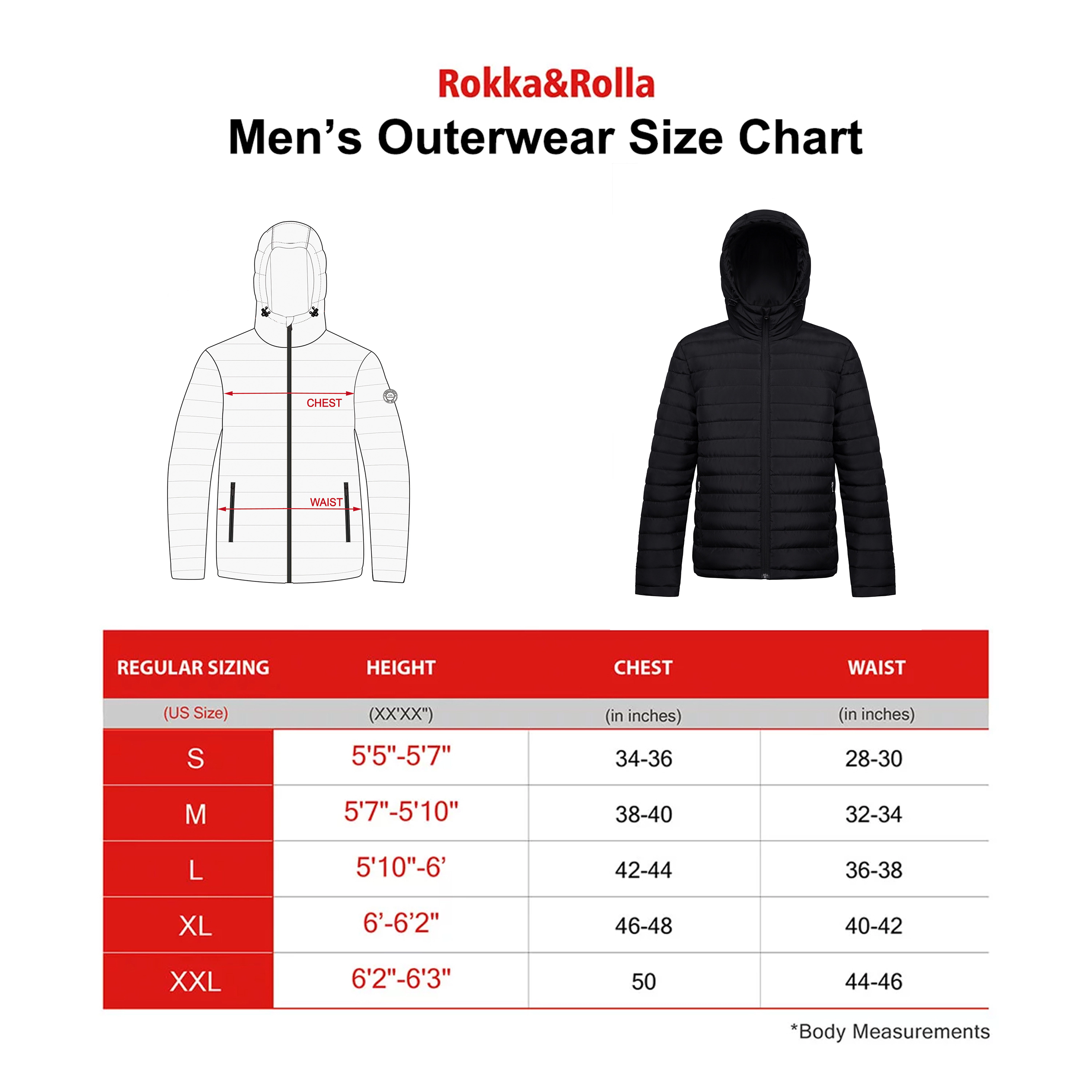 Rokka&Rolla Mens Lightweight Hooded Puffer Jacket