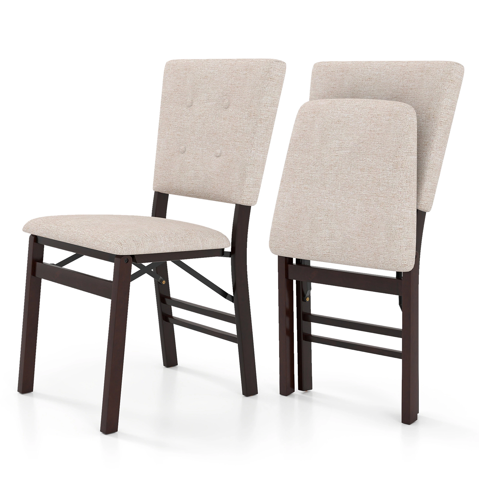 SUGIFT Beige Foldable Armless Padded Seat and Tilt Backrest Set of 2 Dining Chairs