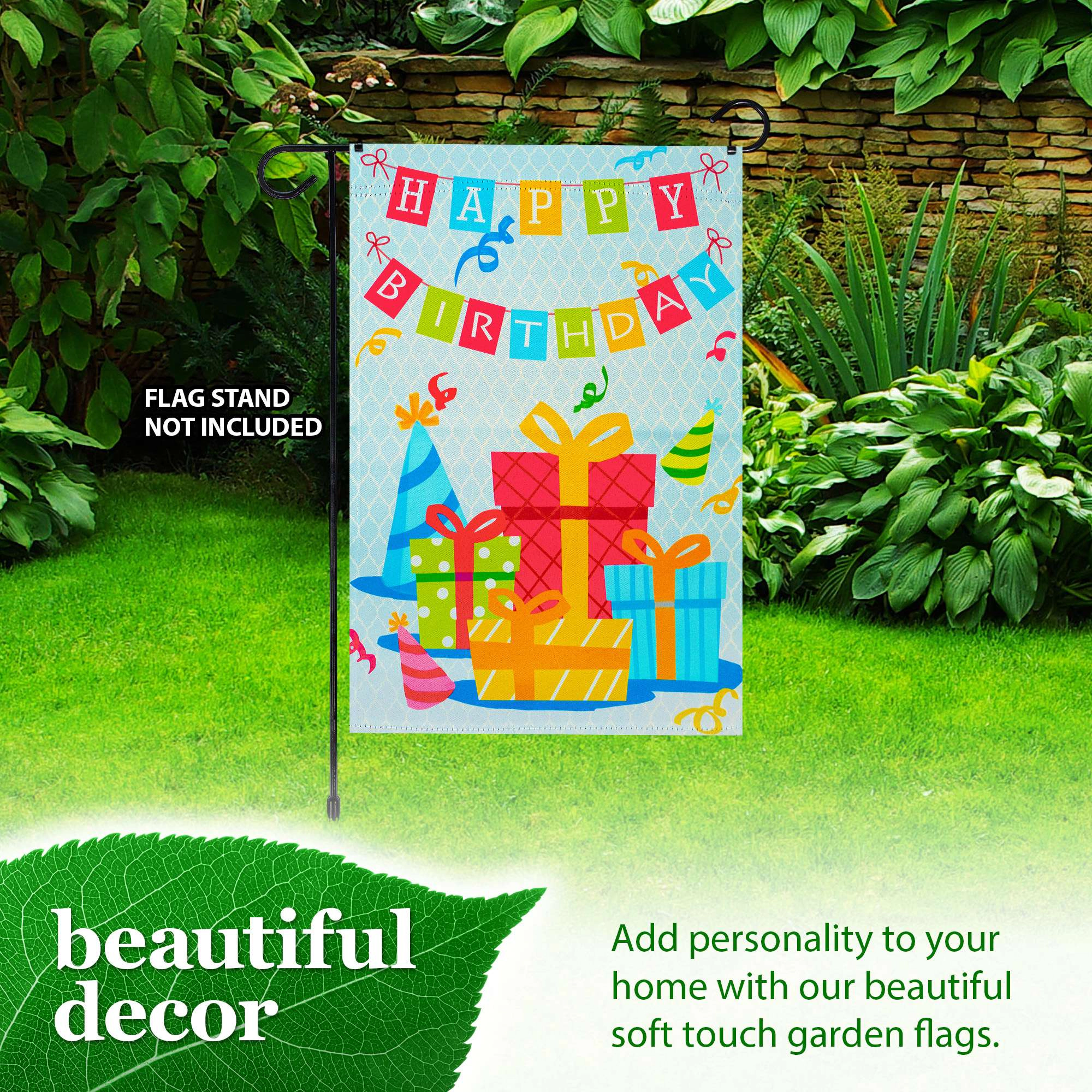 G128 Happy Birthday Presents Garden Flag 12x18 in Double-Sided Outdoor Yard Decoration