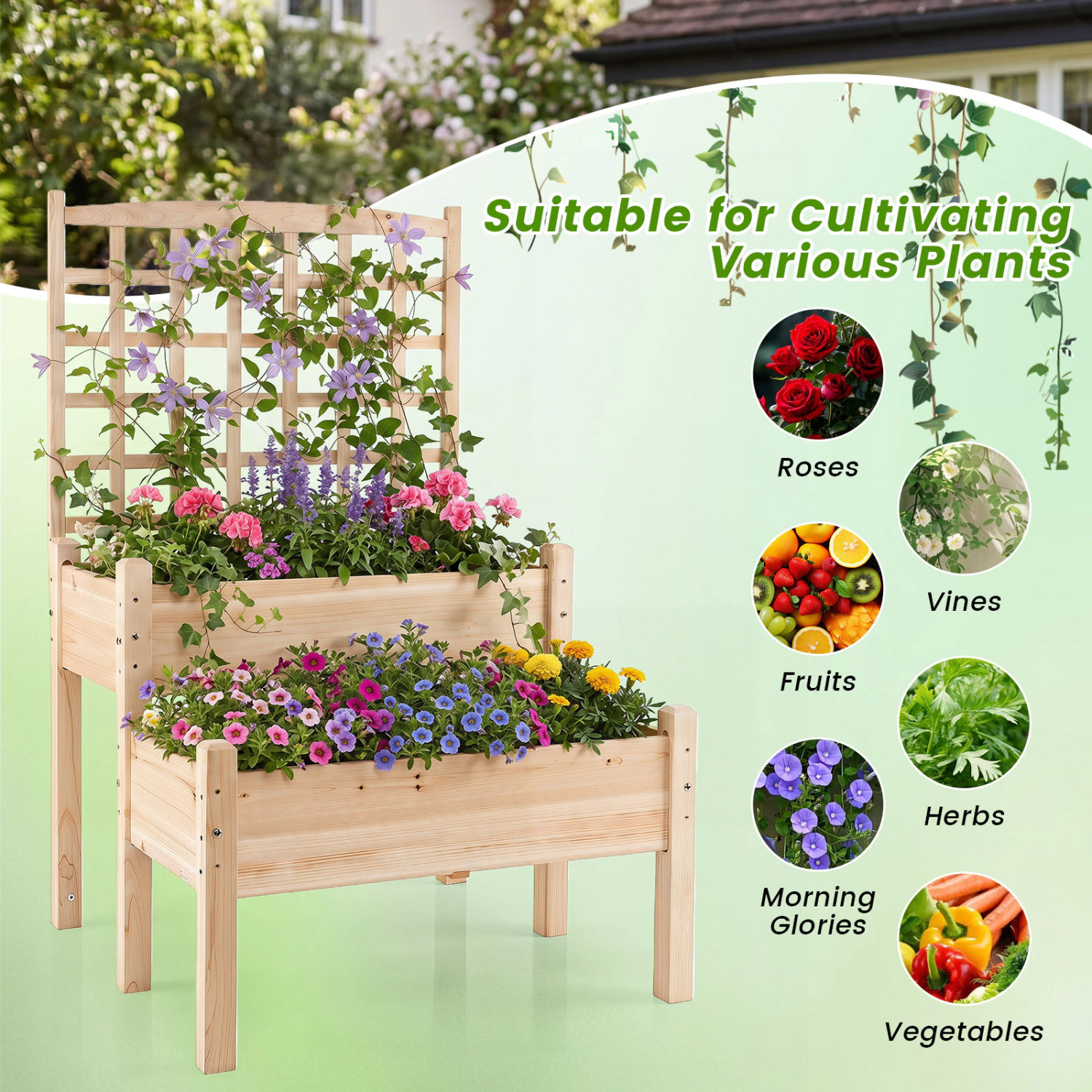 Hivvago Raised Garden Planter with Climbing Trellis