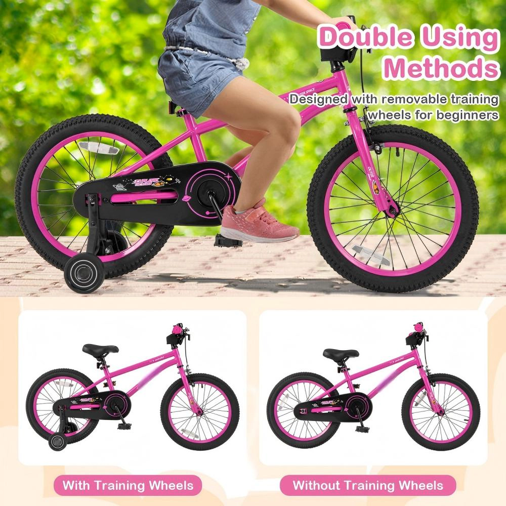 SUGIFT Kids Pink 18-in Bike with Removable Training Wheels and Chain Guard 24.5-in Saddle H 145-lb Seat Capacity