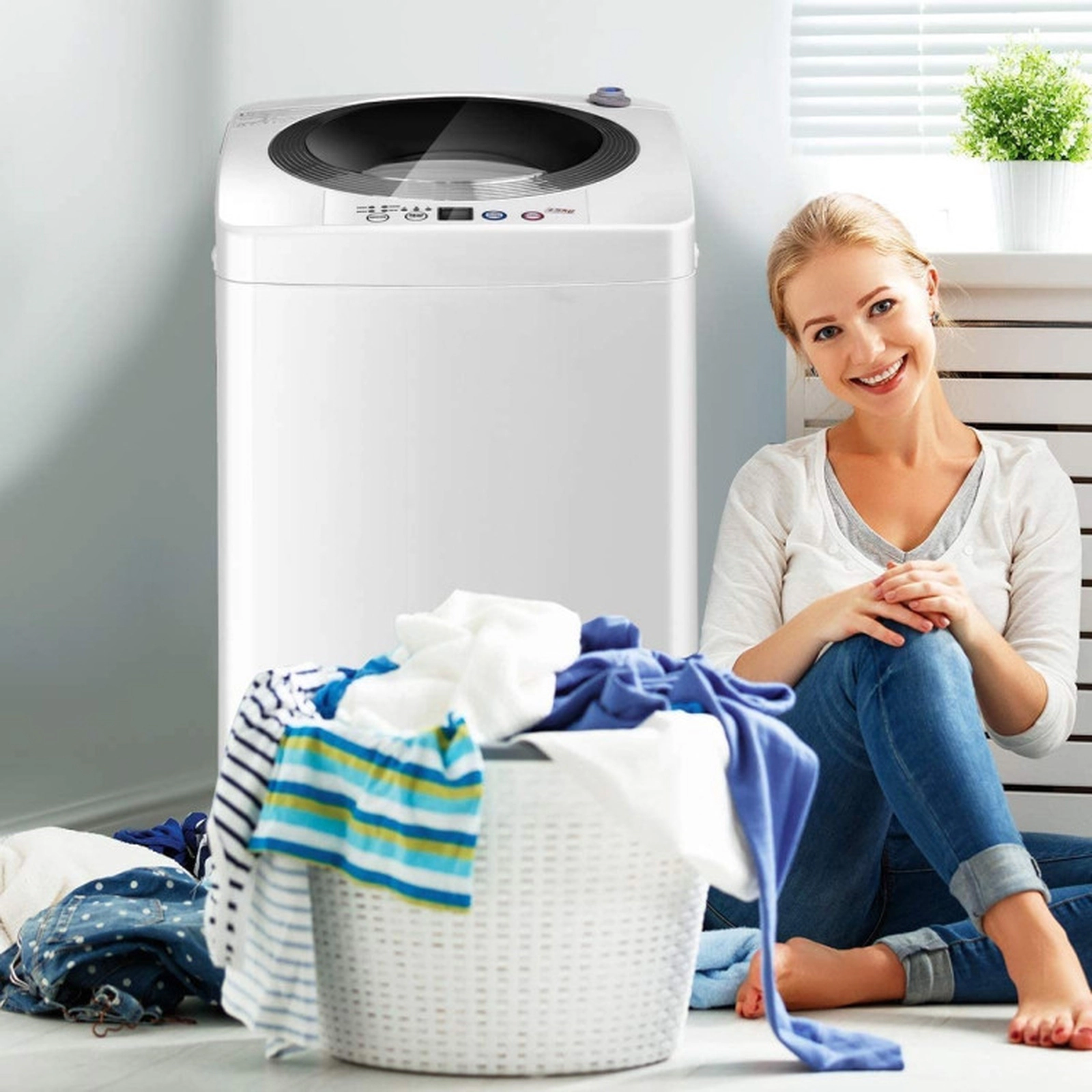 SUGIFT 8-lb Full Automatic Portable Washing Machine with Drain Pump 5 Programs and 3 Water Levels
