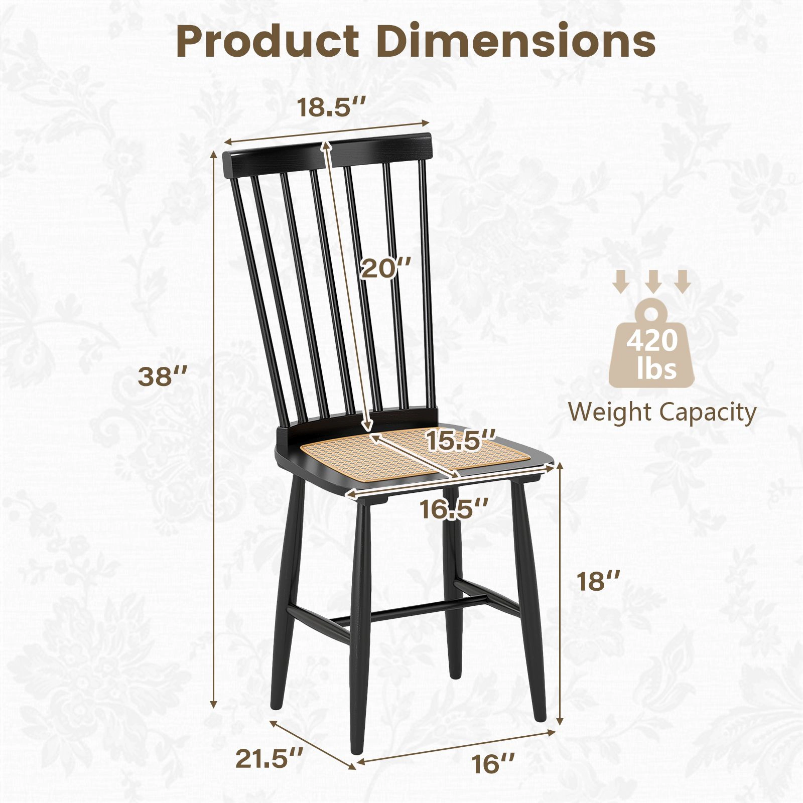 SlickBlue Farmhouse Windsor Chairs, Spindle Back, Rubber Wood Frame