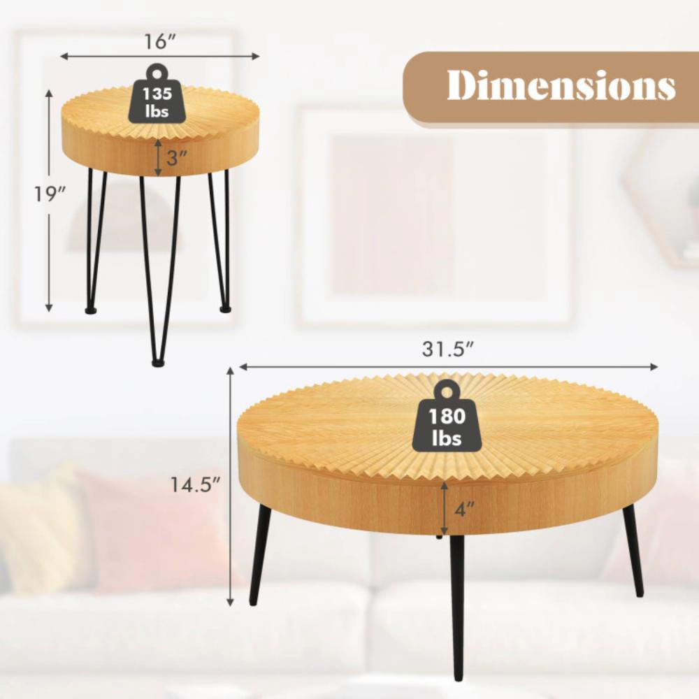Hivvago Two-Piece Farmhouse Coffee Table Set with Circular Wood Detailing