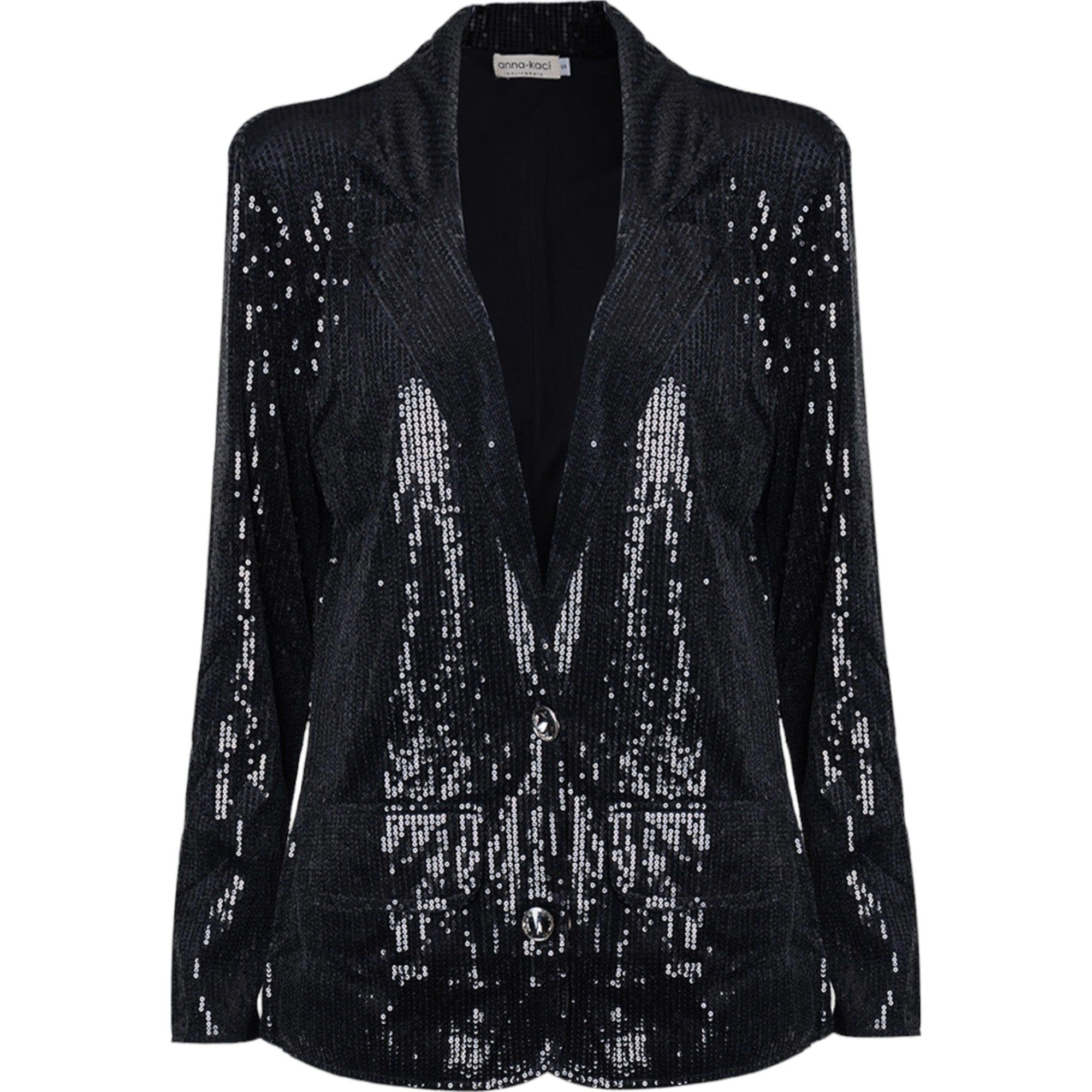 Anna-Kaci Women's Long Sleeve Sparkle Sequin Two Button Blazer Jacket