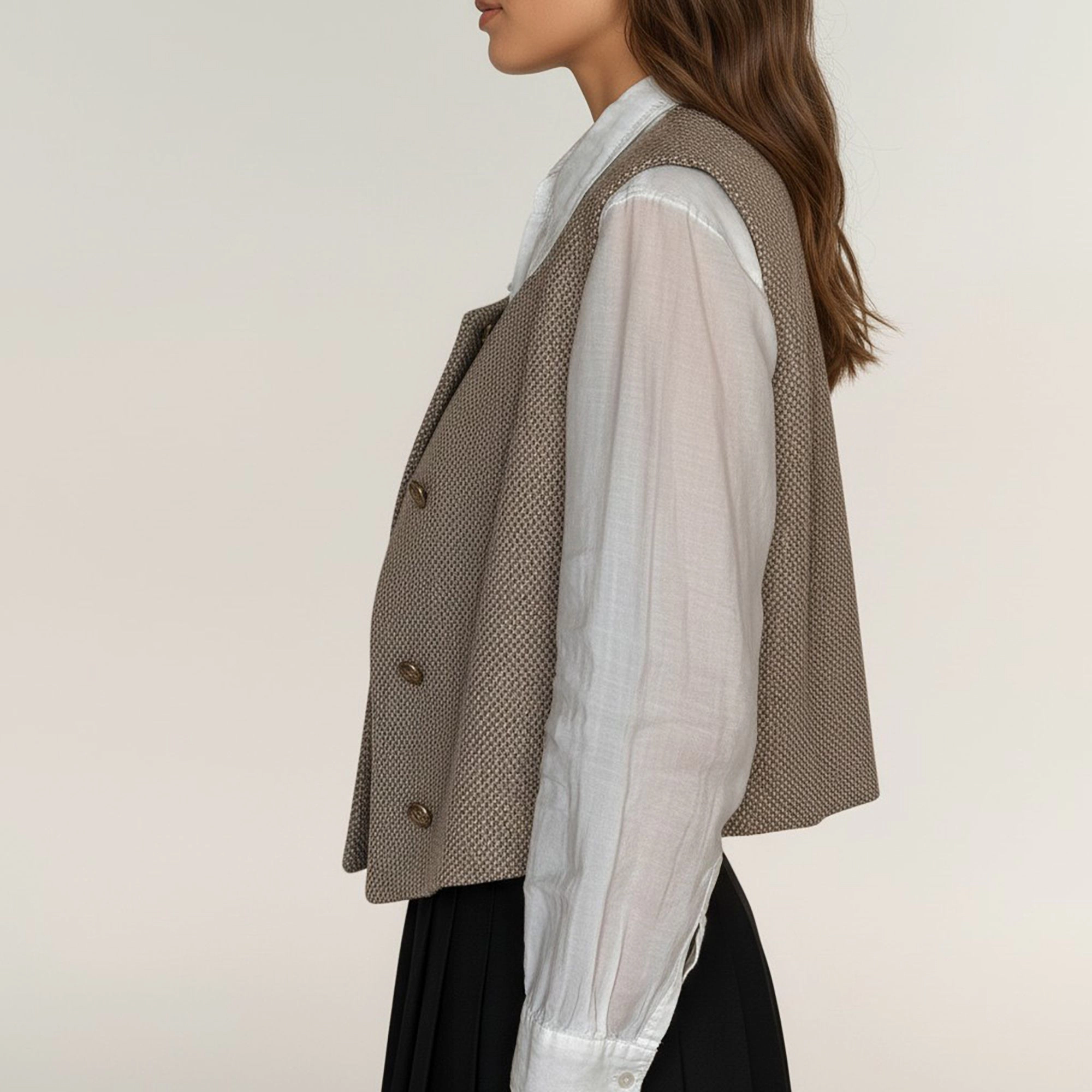 Anna-Kaci Women's Textured Button Front Vest Top with Asymmetrical Hemline