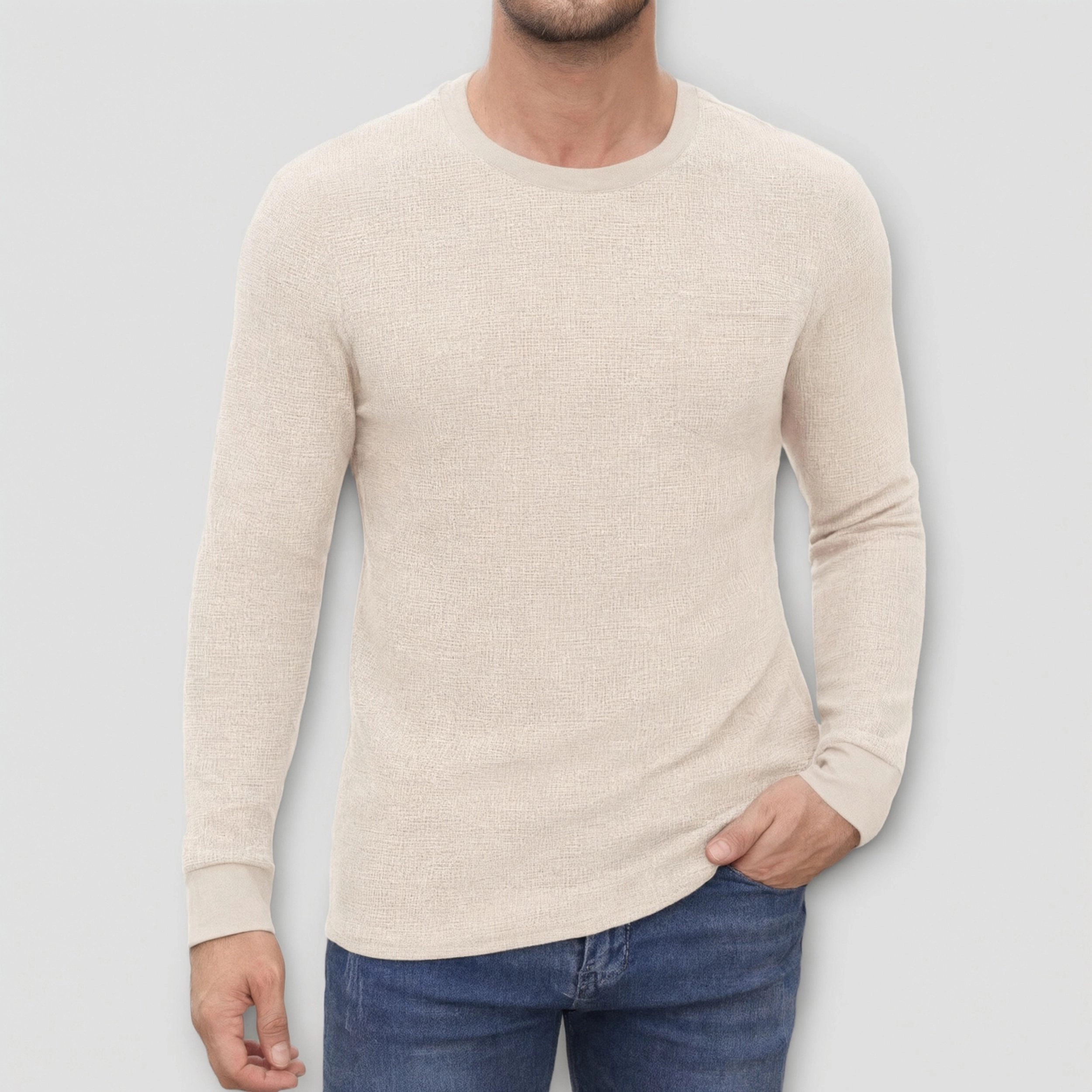 COOFANDY Men's Waffle Knit Crew Neck Long Sleeve T-Shirt with Chest Pocket