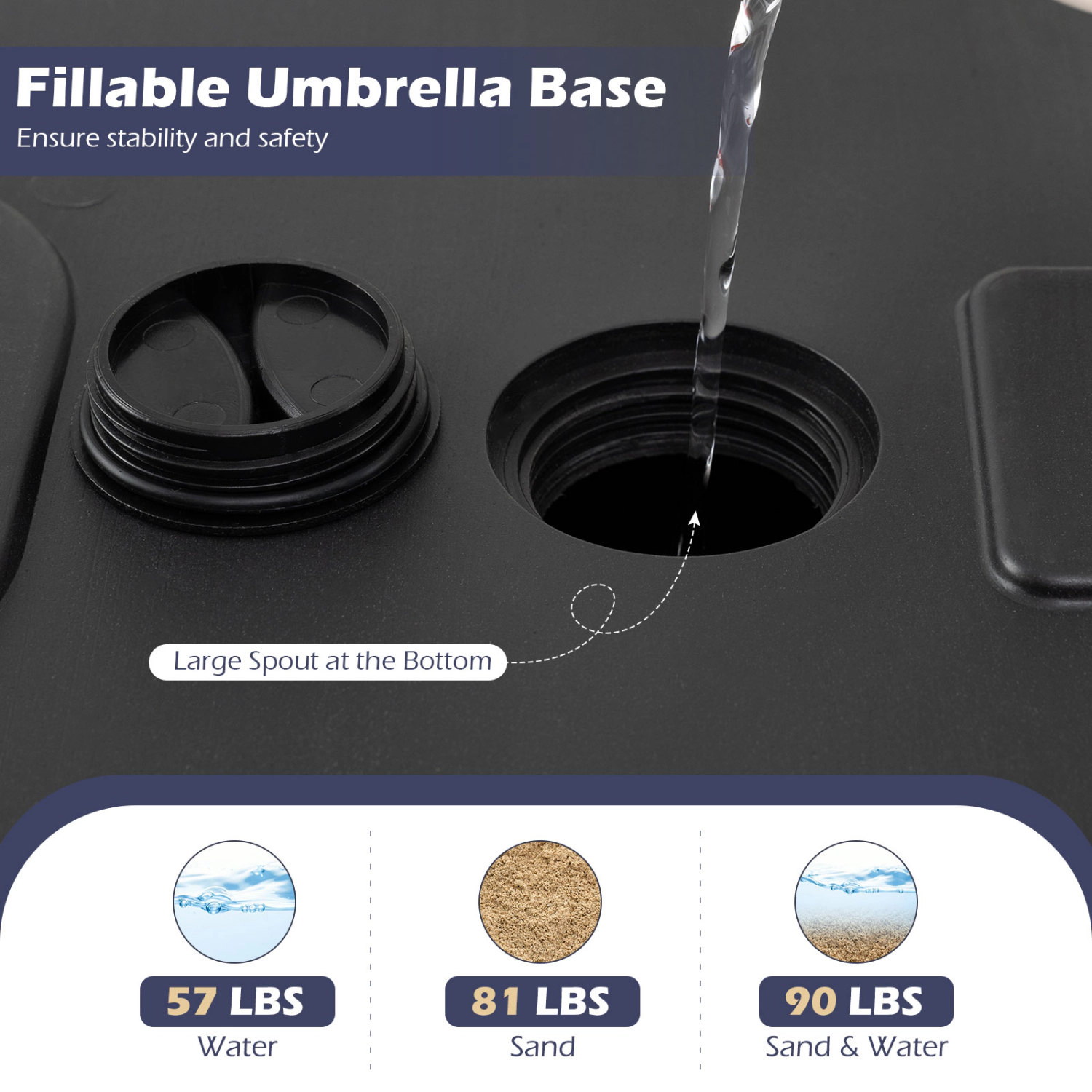 Slickblue Fillable Patio Umbrella Base with Rolling Wheels for Center Pole Market Umbrellas