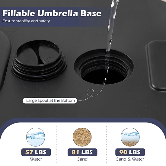 SlickBlue Fillable Patio Umbrella Base with Rolling Wheels for Center Pole Market Umbrellas
