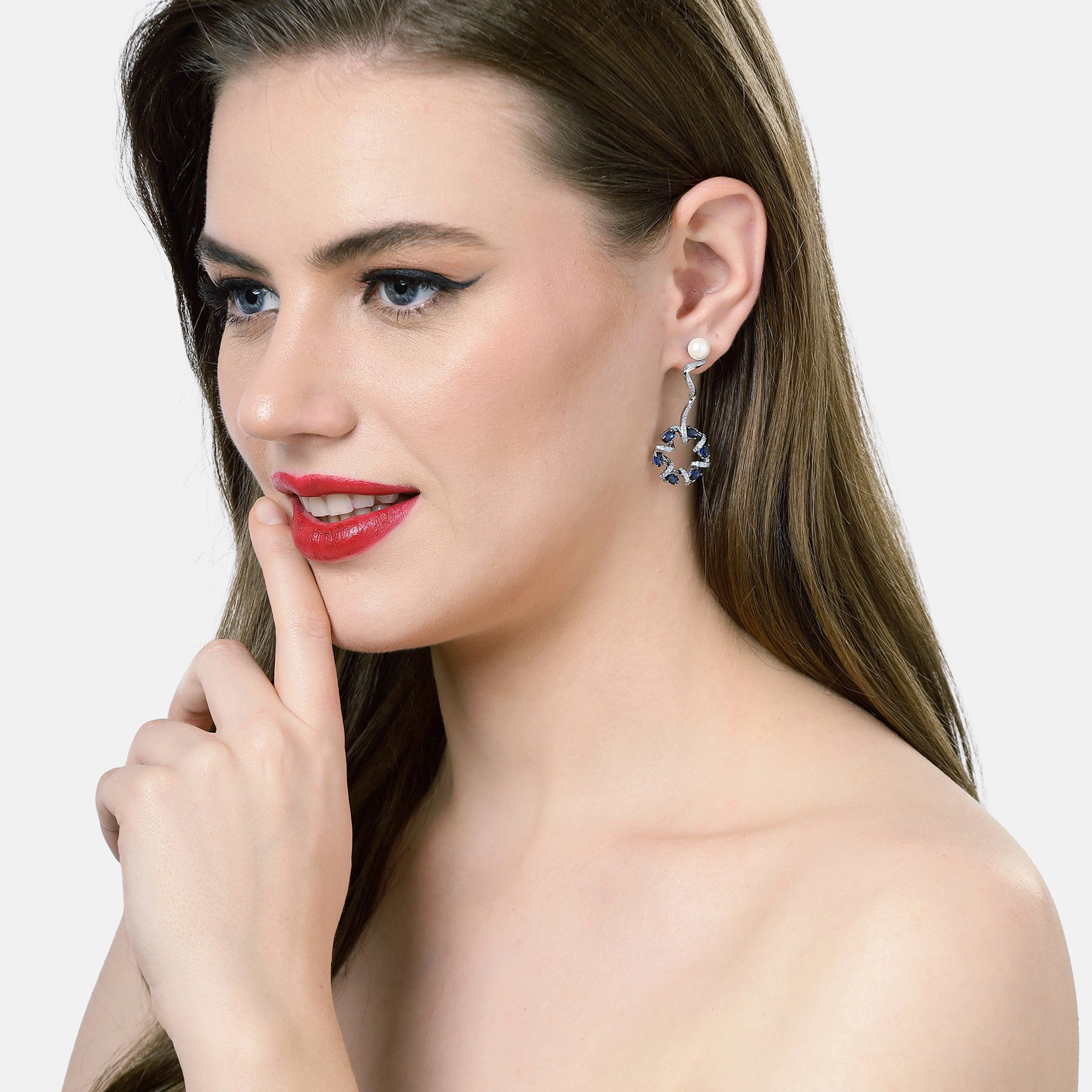 AGP PARIS Womens Dainty Dark Blue Swirl Drop Earrings