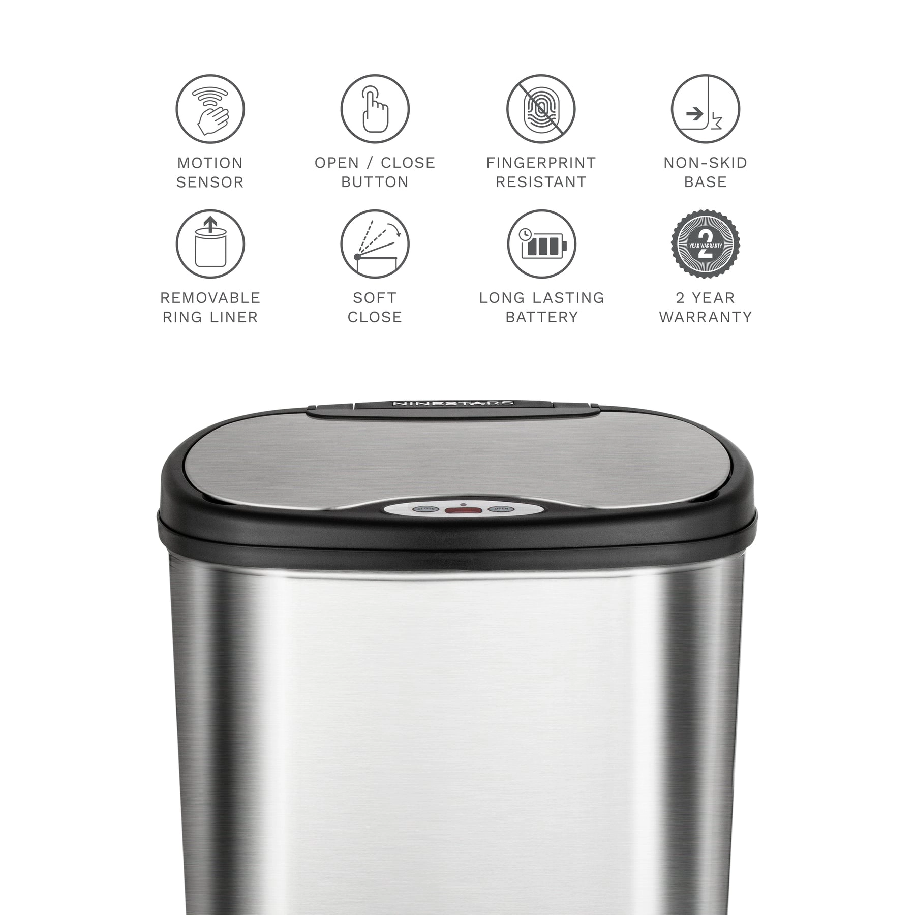 Ninestars Modern Oval 13.2-Gallon Stainless Steel Motion Sensor Trash Can