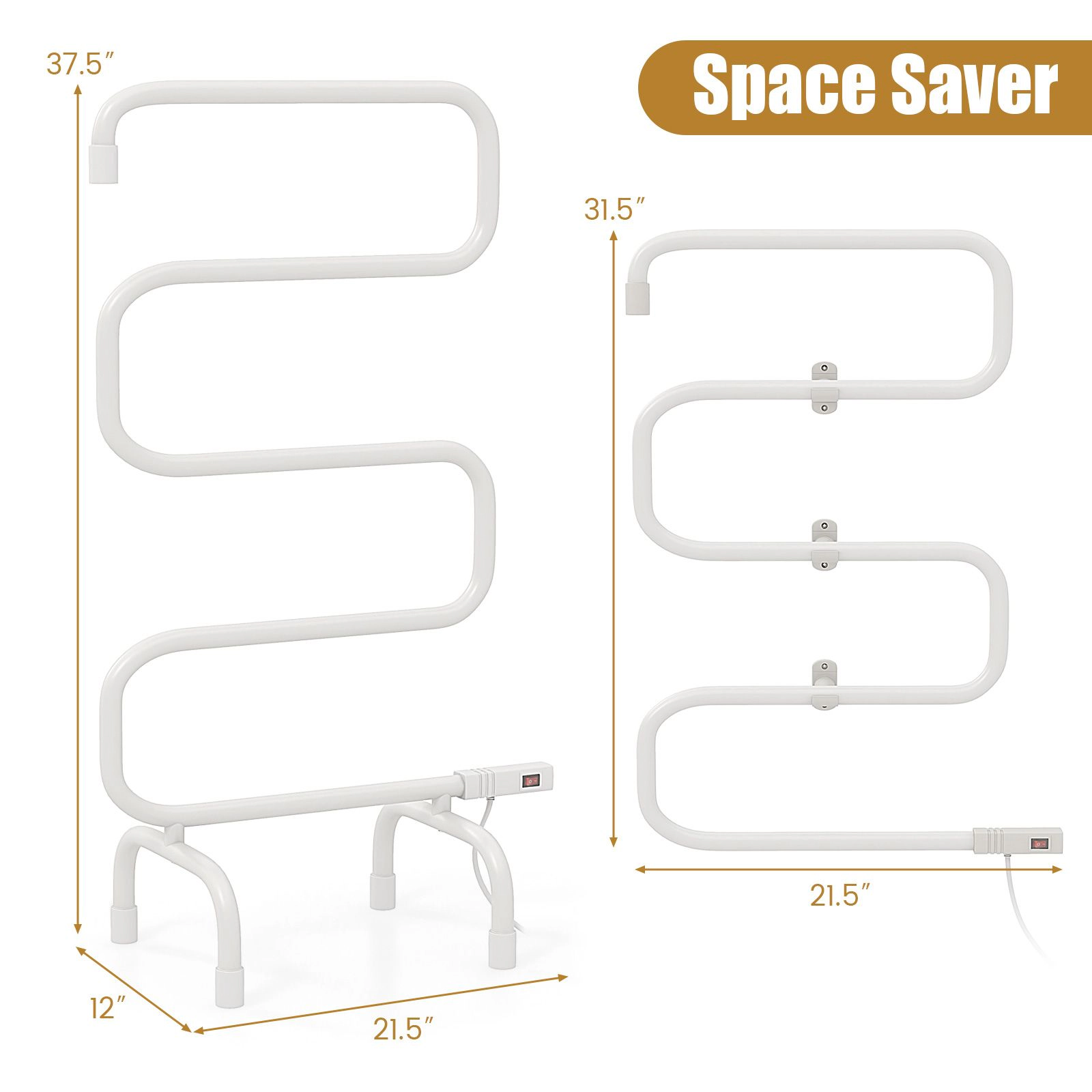 SlickBlue Wall Mount Heated Towel Rack with Floor Stand, 100W