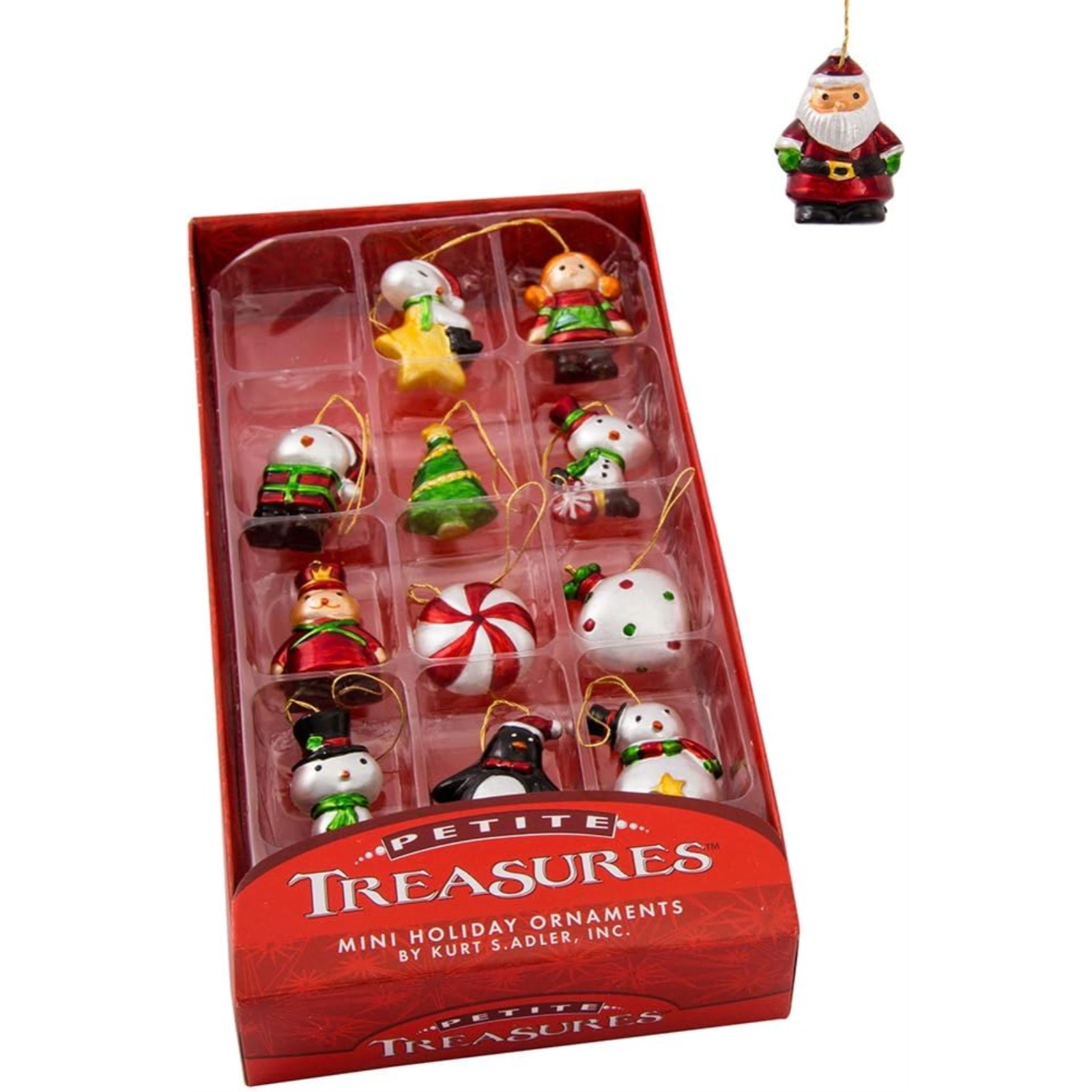 Kurt Adler Petite Treasures Miniature Christmas Tree Ornaments 12 Piece Set 1.25 inch