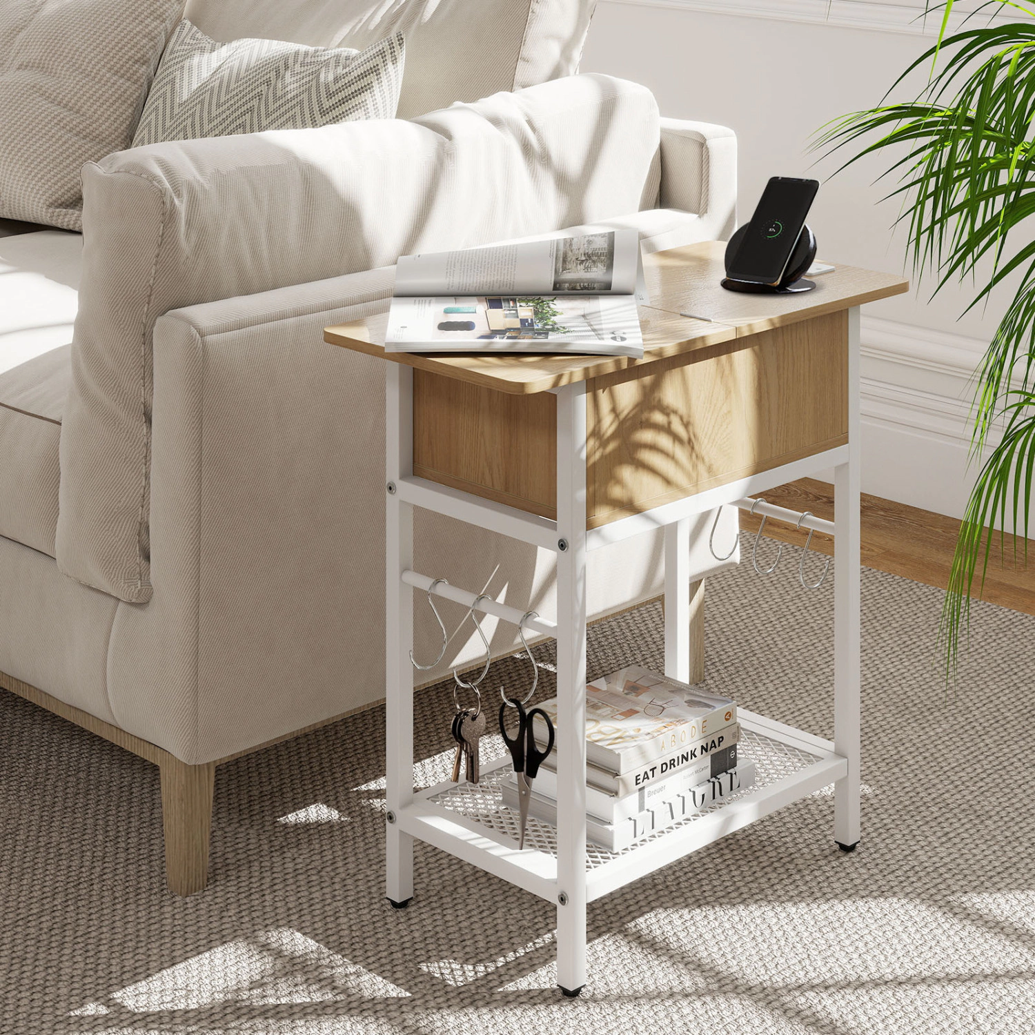 LJG Set of 2 End Table with Charging Station and Hidden Compartment
