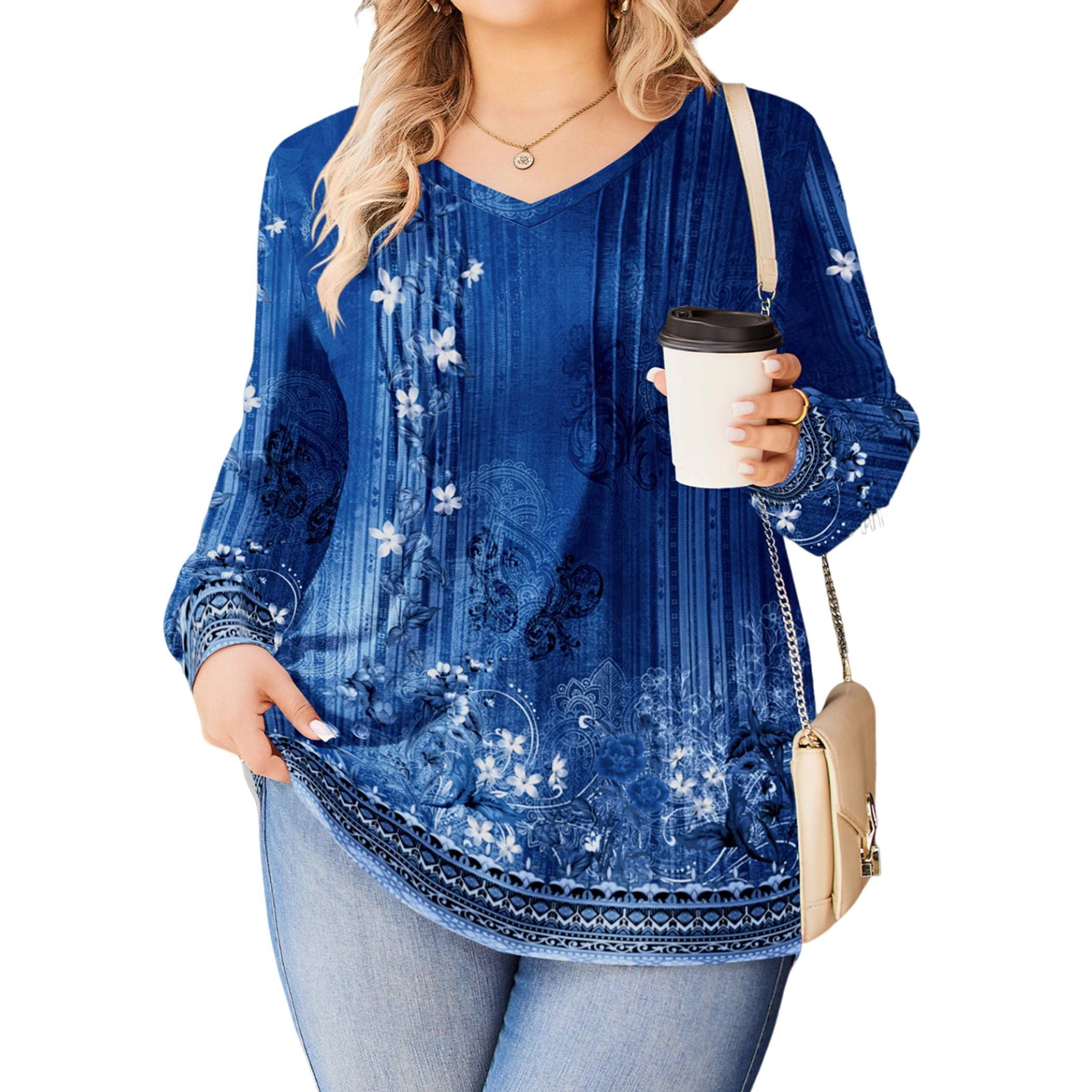 Zeagoo Women Pleated V Neck Tunic Blouse