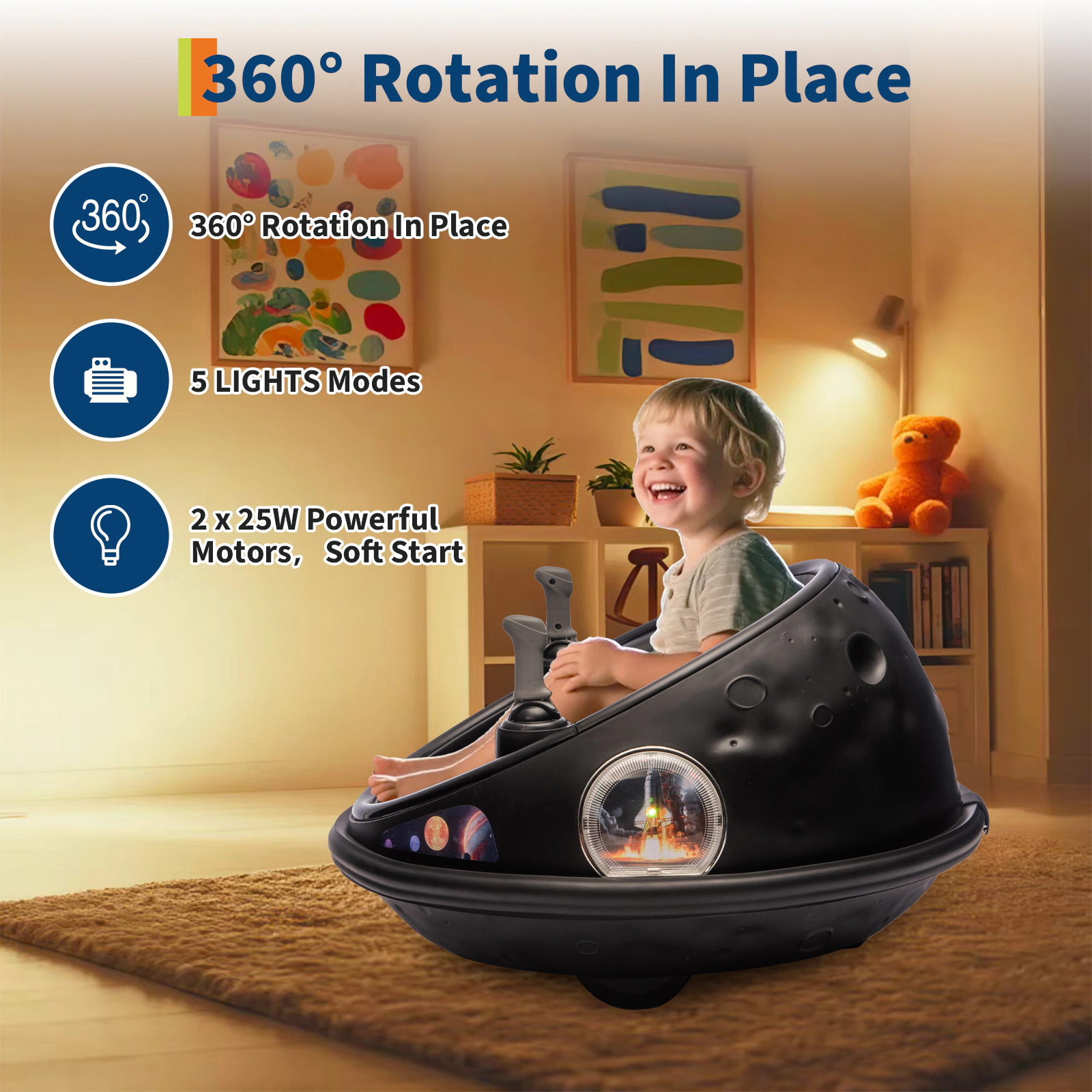 12V Kids Bumper Car, Electric Ride On Toy w/Remote Control, 360 Degree Spin, Music, 2 Speeds & Seat Belt