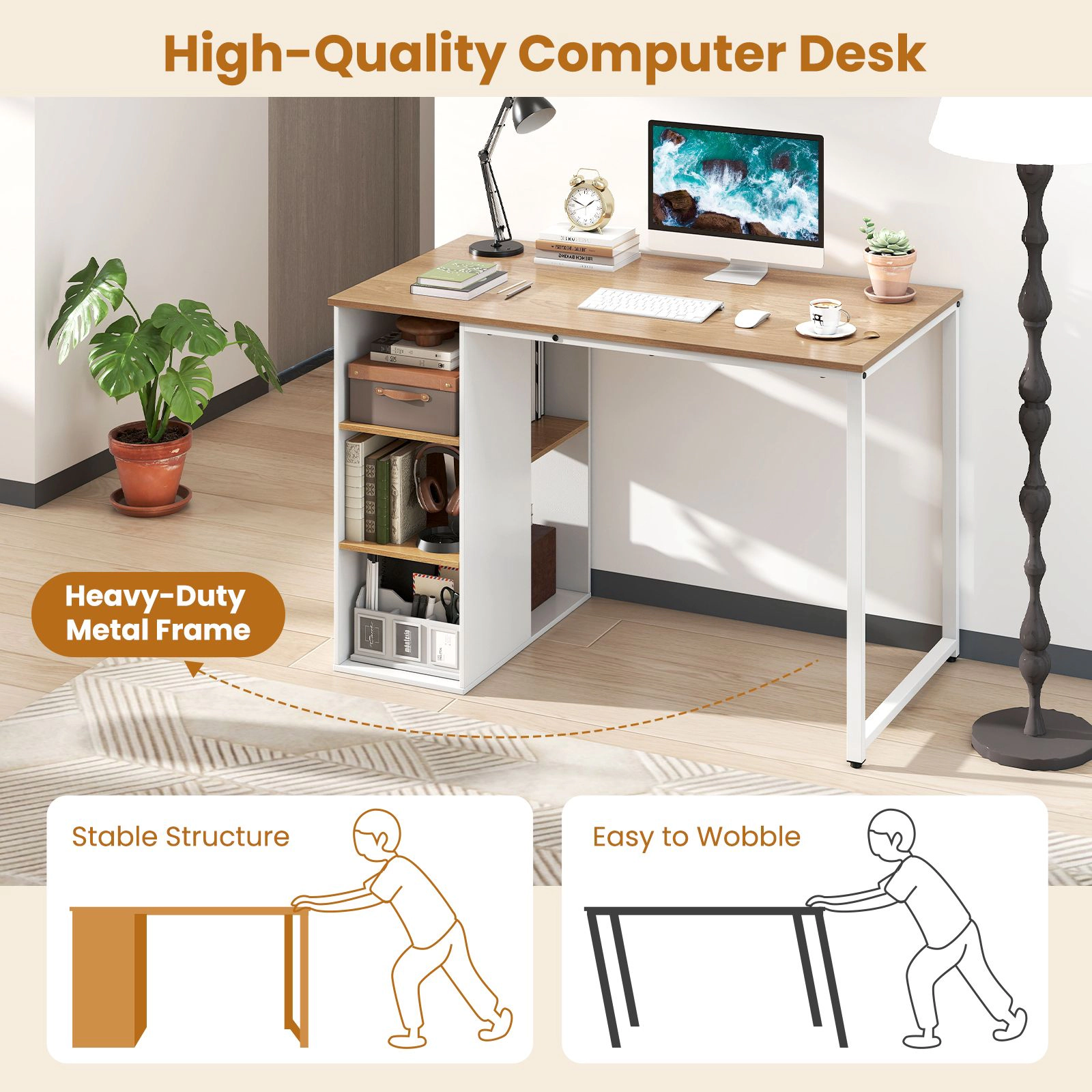 SlickBlue 45 Inch Computer Desk With 5 Storage Shelves