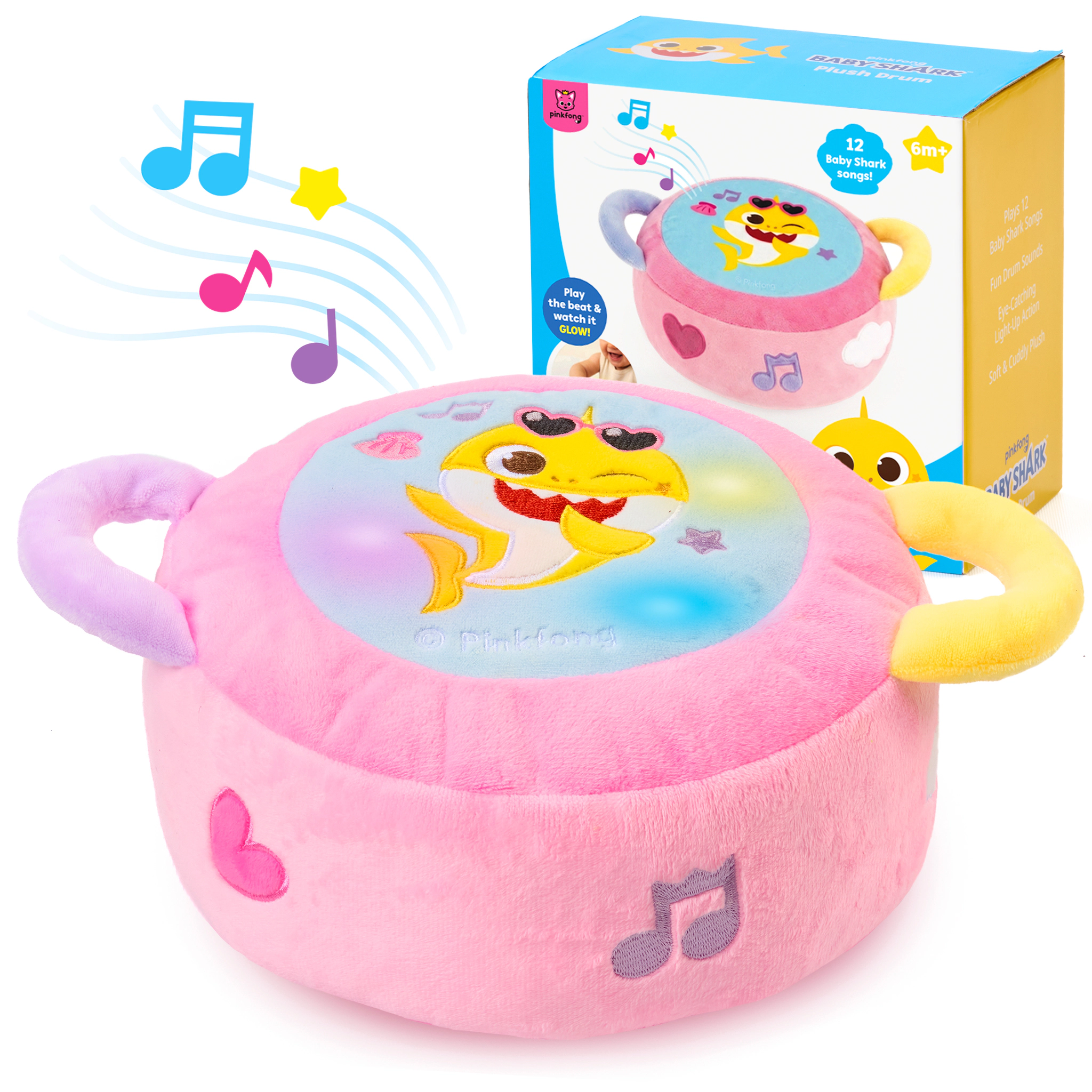 Pinkfong Kids Baby Shark Soft Musical Tap Drum Toy - Pink Plush Drum with Sing-Along Songs