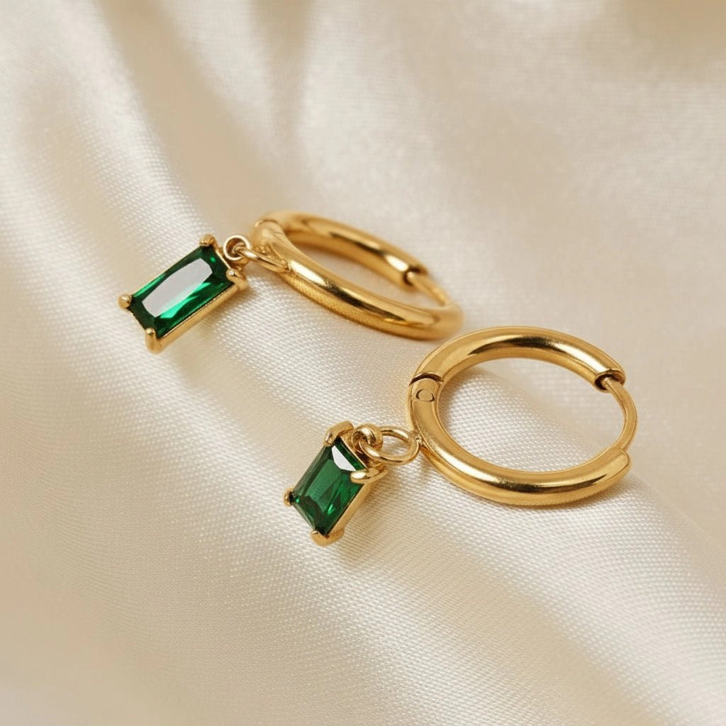 DressAtR Women's Green Zircon 18K Gold Plated Earrings