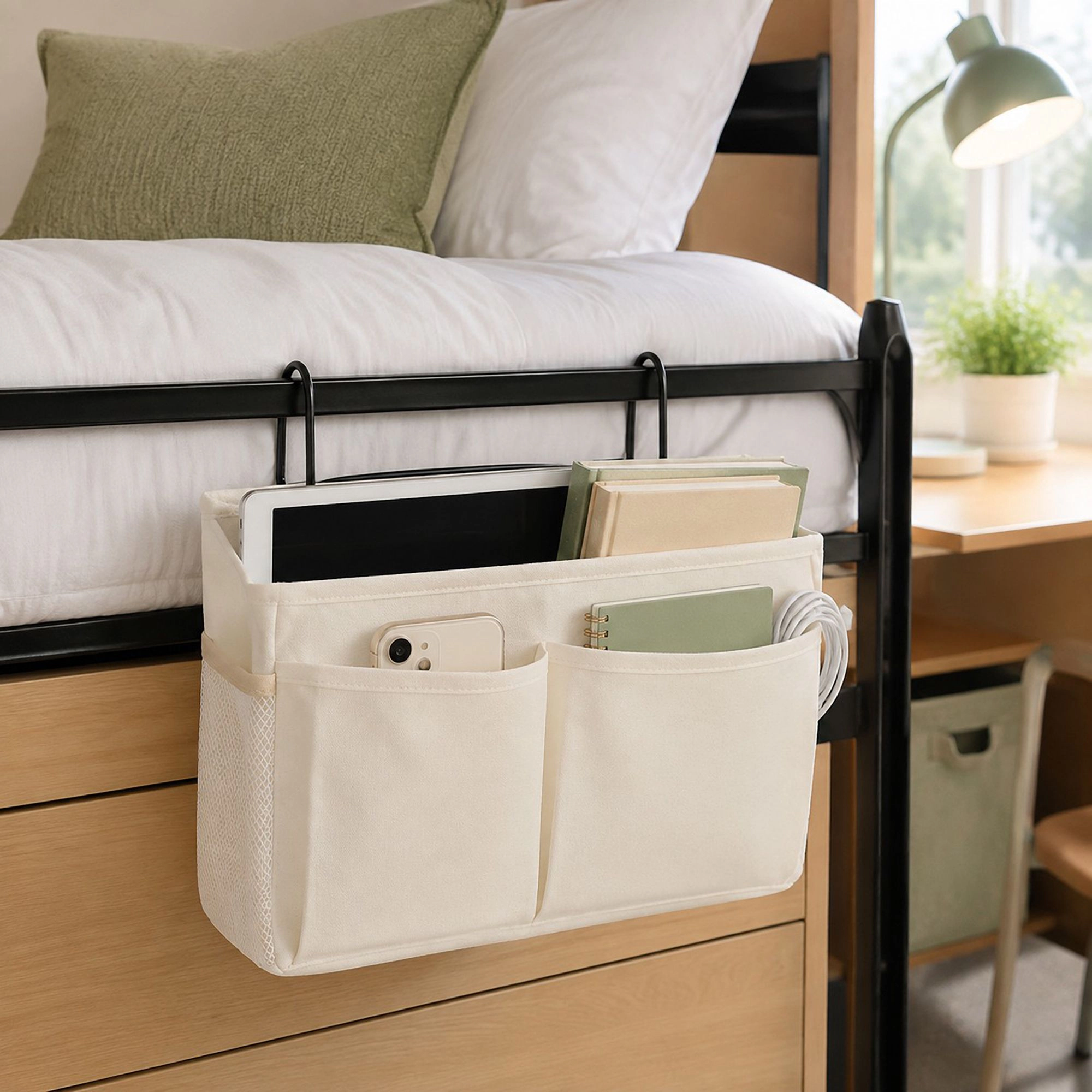 Alilang Women Hanging Bedside Storage Caddy with Hooks and Multiple Pockets Bed Rail Organizer