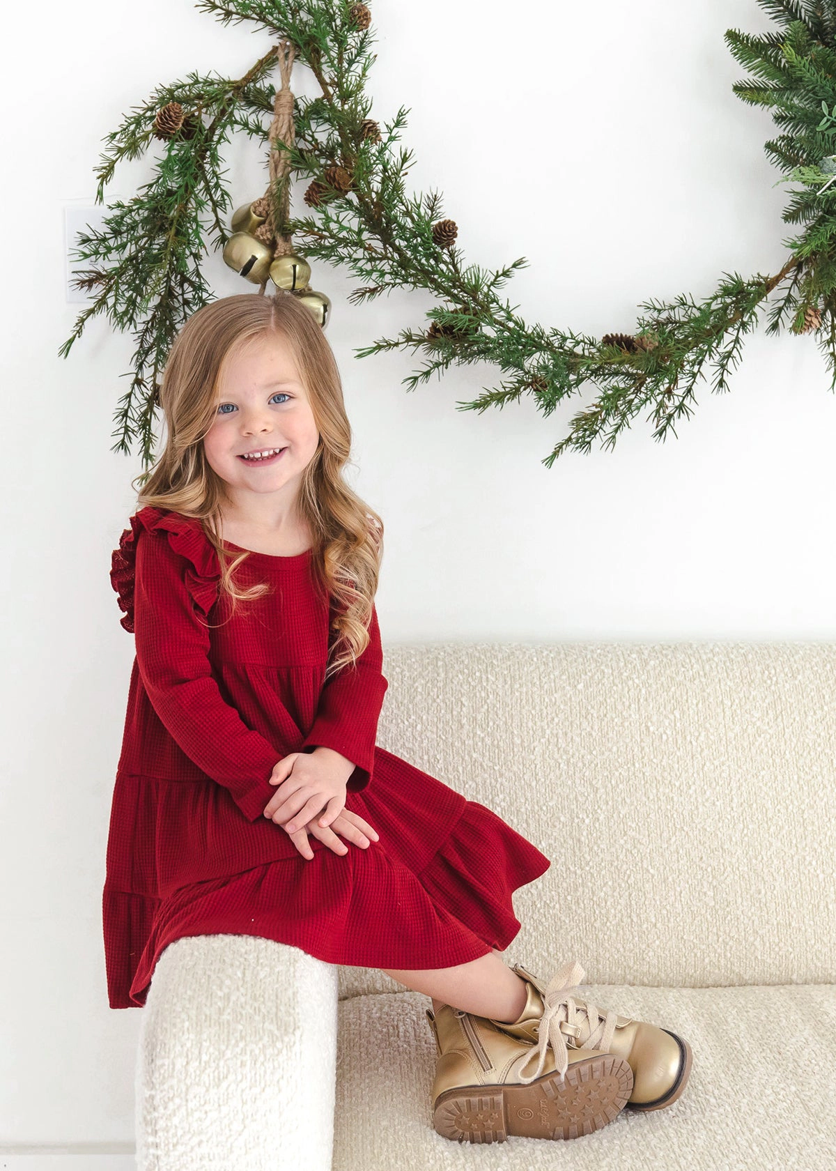 Mabel and Honey Berry & Olive Waffled Knit Dress