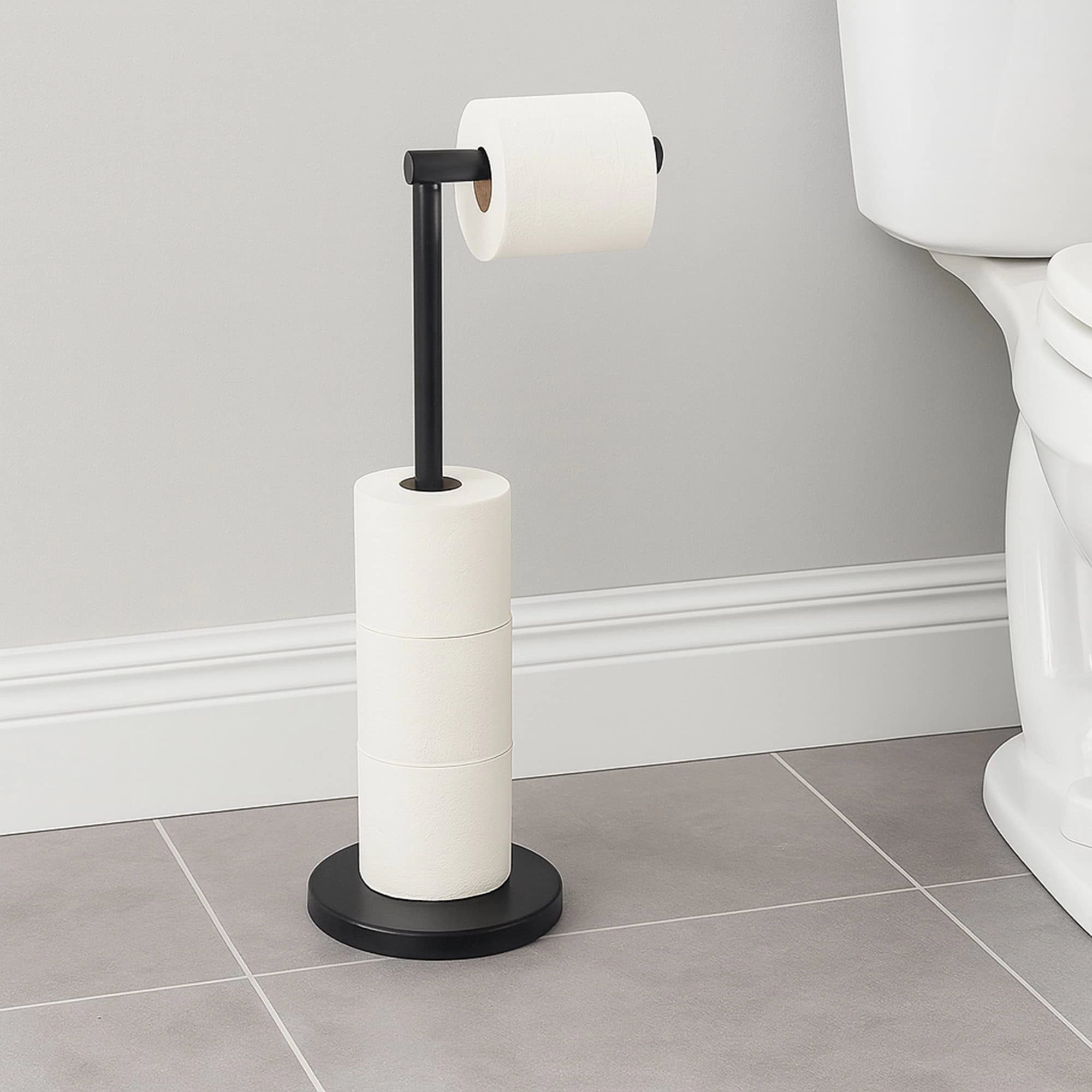 Evideco French Home Goods Freestanding Metal Toilet Paper Holder - Folding Arm, Weighted Base, 22" High