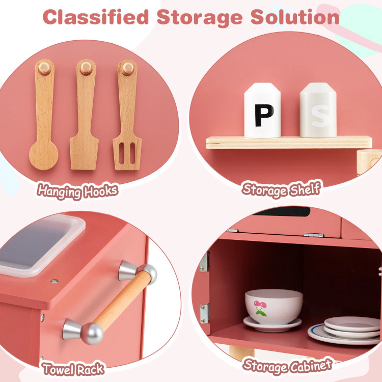Hivvago Play Kitchen for Kids Wooden Kitchen Playset with Stoves Faucet Sink Microwave and Oven