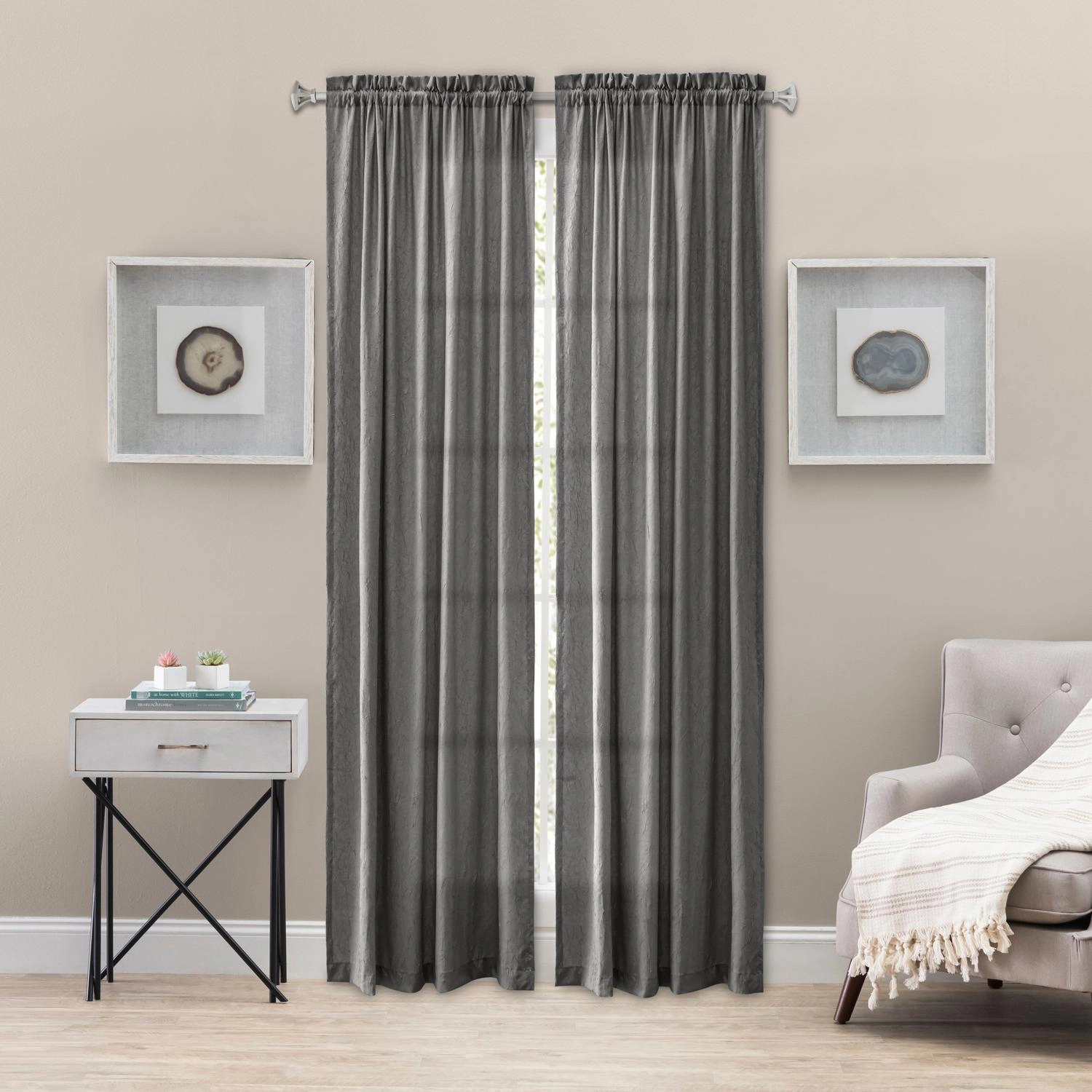 Ellis Curtain Portland Crushed Taffeta Rod Pocket Tailored Panel - 48x63", Grey
