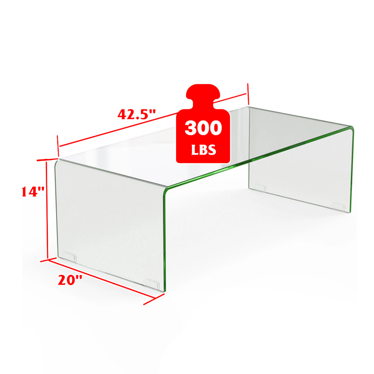 Hivvago Modern Clear Glass Center Table 42.5-Inch with Soft Corner Detailing
