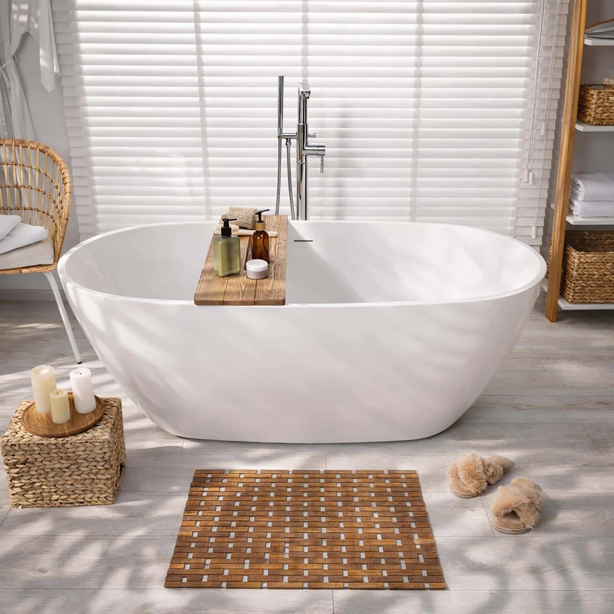 Evideco French Home Goods Bamboo Slatted Bath Mat - Square 18 x
