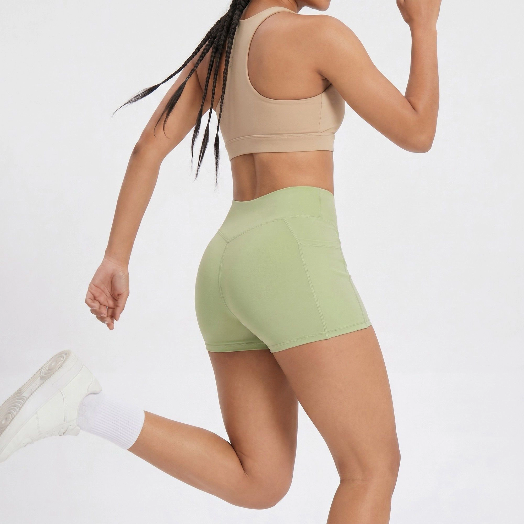 Anna-Kaci Women's High Waist Crossover Waistband Pocket Workout Biker Shorts