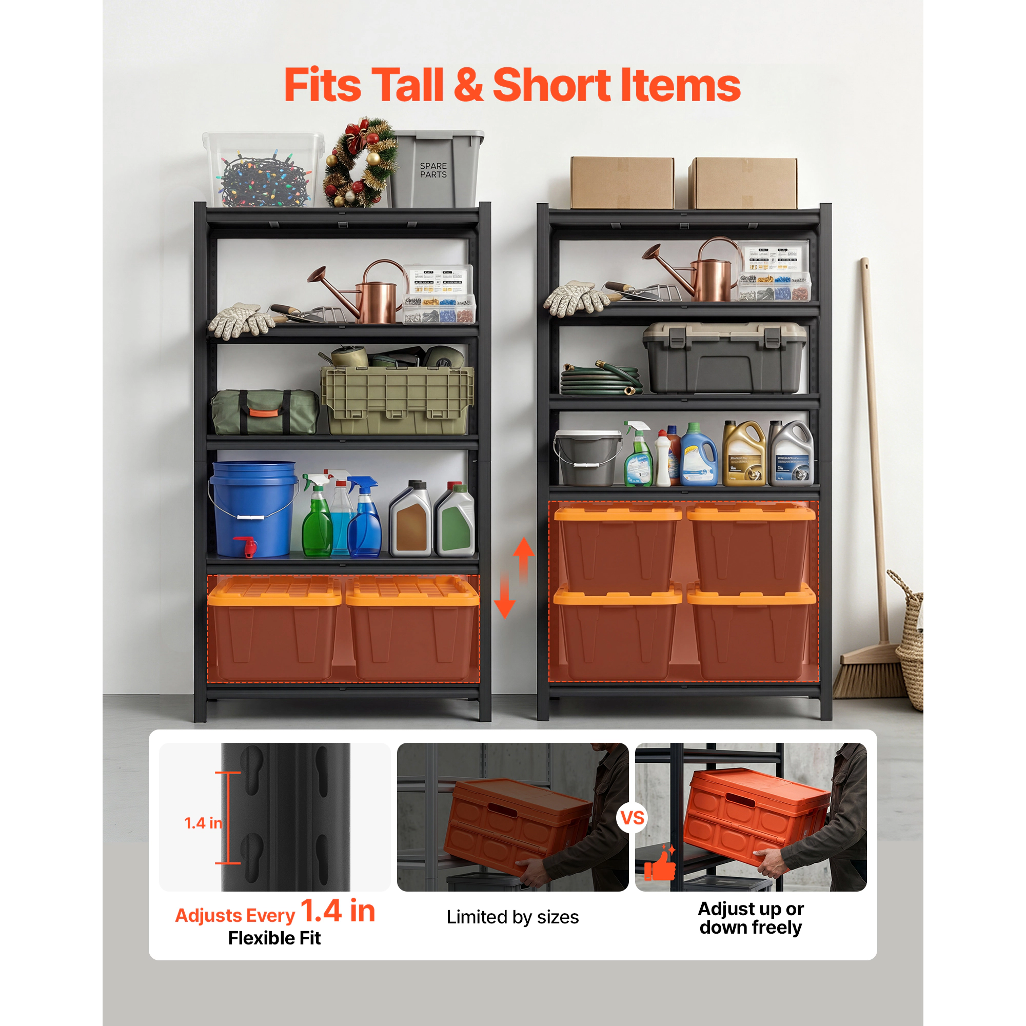 Flynama 5 Tier 40.6 x 18.3 x 71.4 in Shelves 3000 LBS Adjustable Heavy Duty Utility Rack for Garage Warehouse