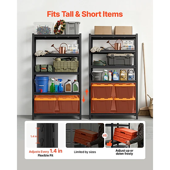 Flynama 5 Tier 40.6 x 18.3 x 71.4 in Shelves 3000 LBS Adjustable Heavy Duty Utility Rack for Garage Warehouse