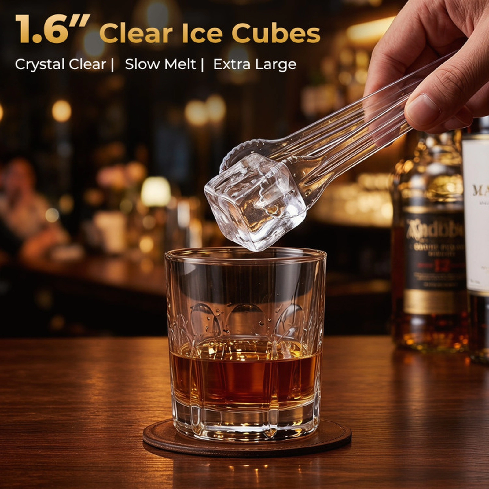 SUGIFT Countertop Clear Ice Maker with 1.6-in Large Square Cubes 26-lb Daily Output and Self-Cleaning