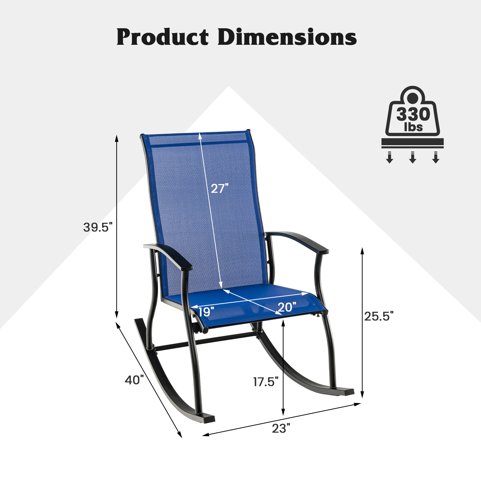 SUGIFT Set of 2 Outdoor Rocking Chairs Navy with Breathable Fabric Backrest