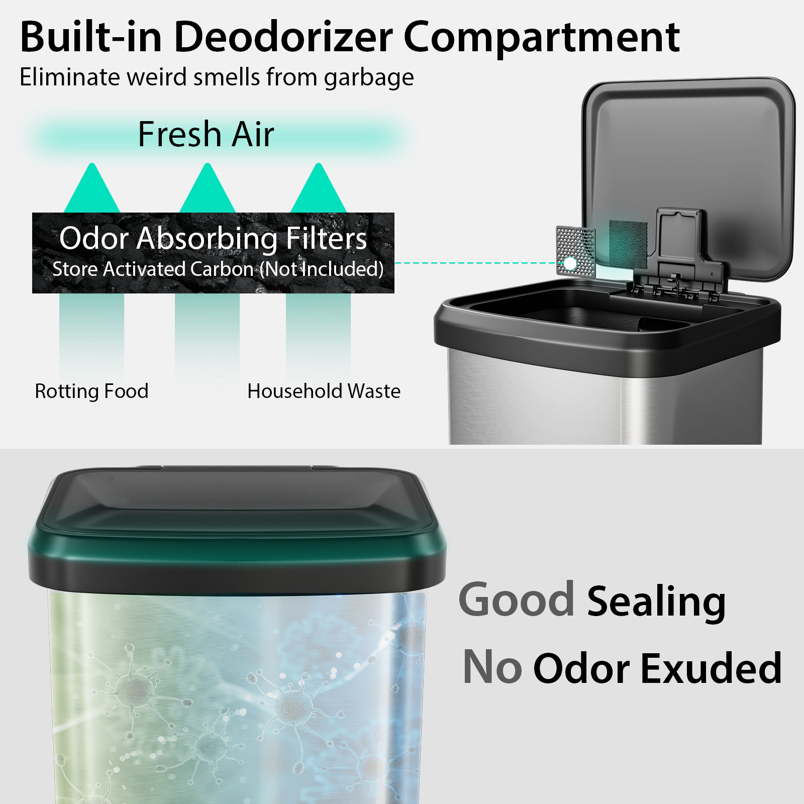 Hivvago 13.2 Gallon Step Trash Can with Soft Close Lid and Deodorizer Compartment