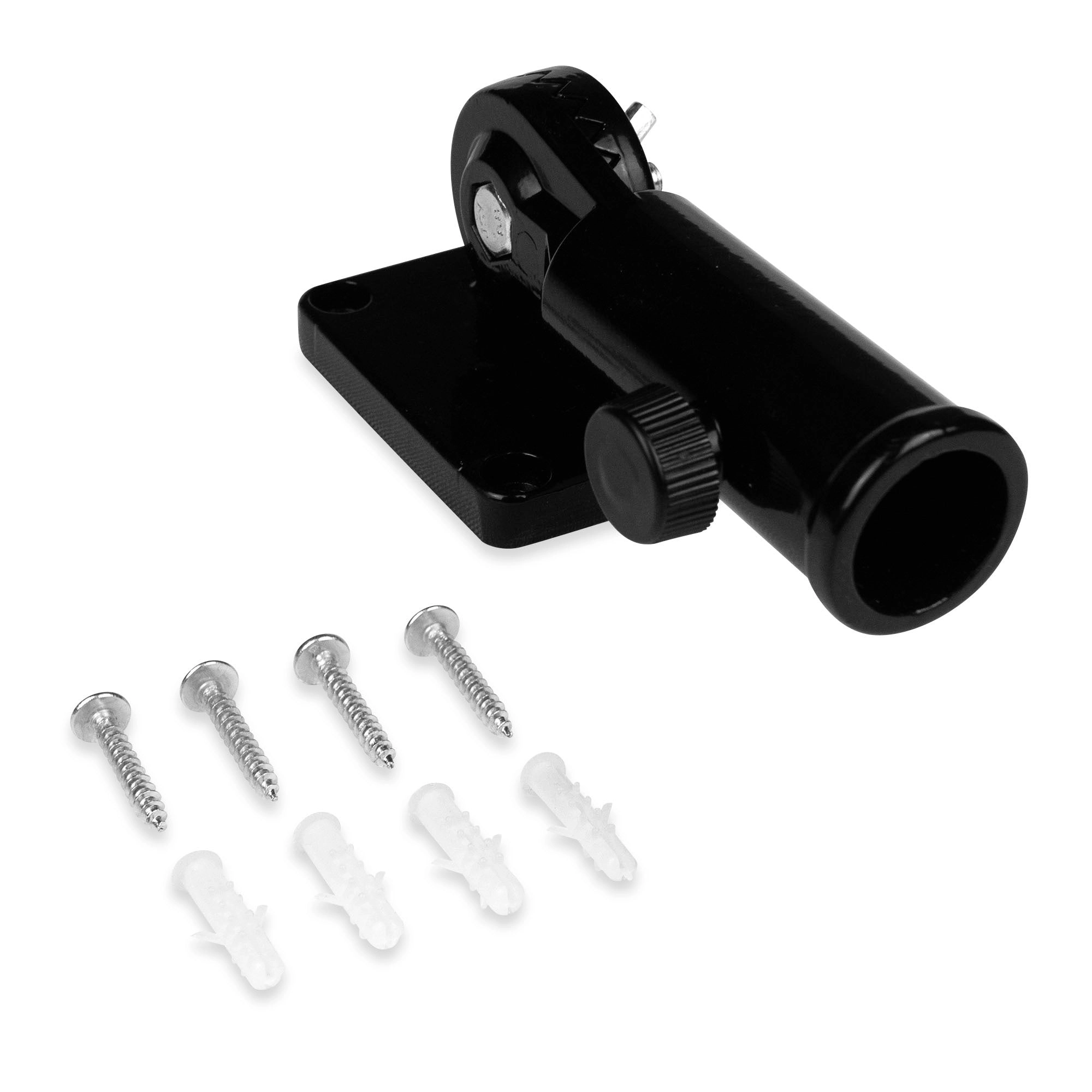 G128 Adjustable 11-Position Cast Aluminum Flag Pole Mounting Bracket - Fits 1 in Poles, Wall Mount (Black)