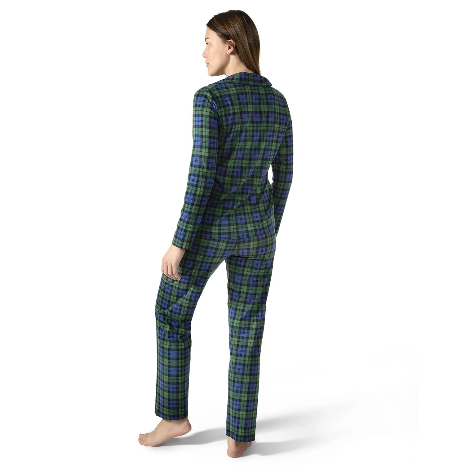 2 Piece Women's Plaid Cotton-Blend Notch-Collar Button-Down Pajama Set a Bag