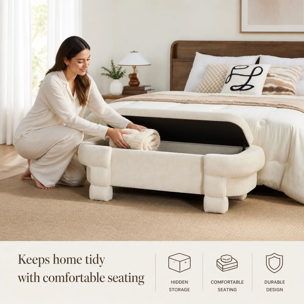 GOODSILO Upholstered Rectangular Low Profile Ottoman Footstool
