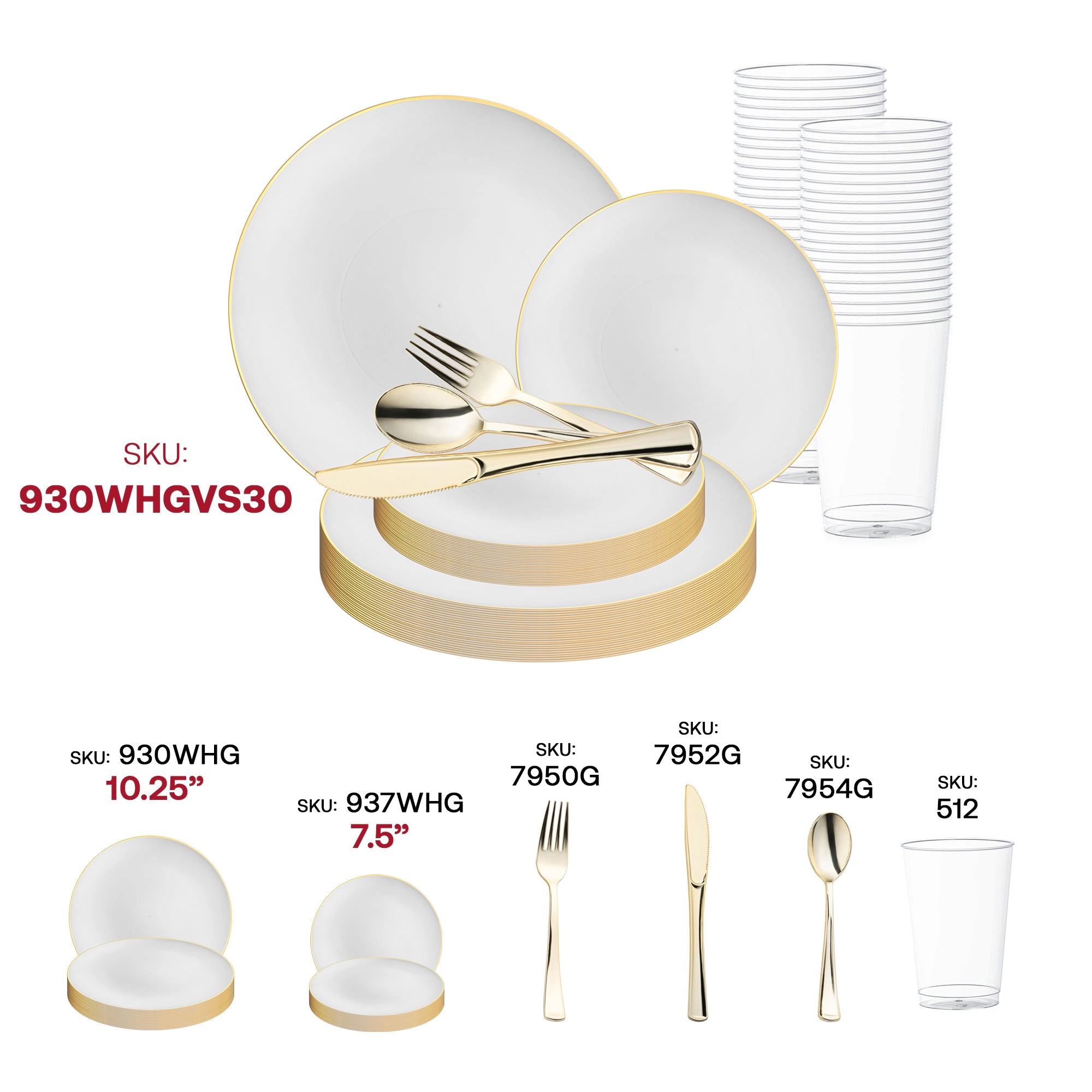 Smarty Had A Party White with Gold Rim Organic Round Disposable Plastic Wedding Value Set