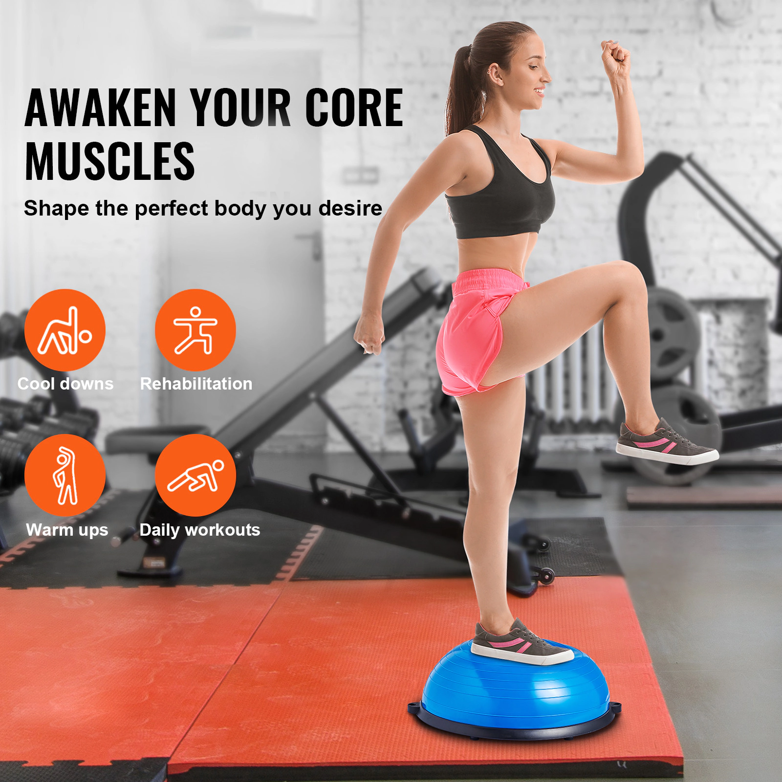 HONGGE Half Exercise Ball Trainer Balance Ball Trainer Stability Ball Yoga Ball with Resistance Bands & Foot Pump