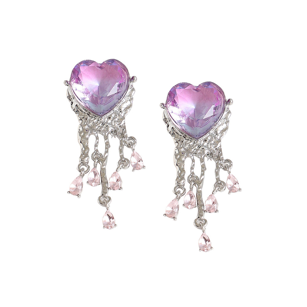 SOHI Women's Heart-Stone Drop Earrings