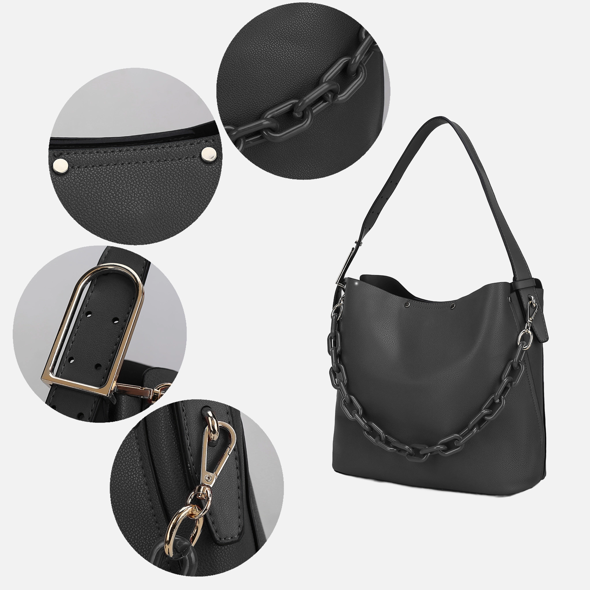 Mia K Collection Chelsea Vegan Leather Hobo Bag - Gold-Tone Hardware