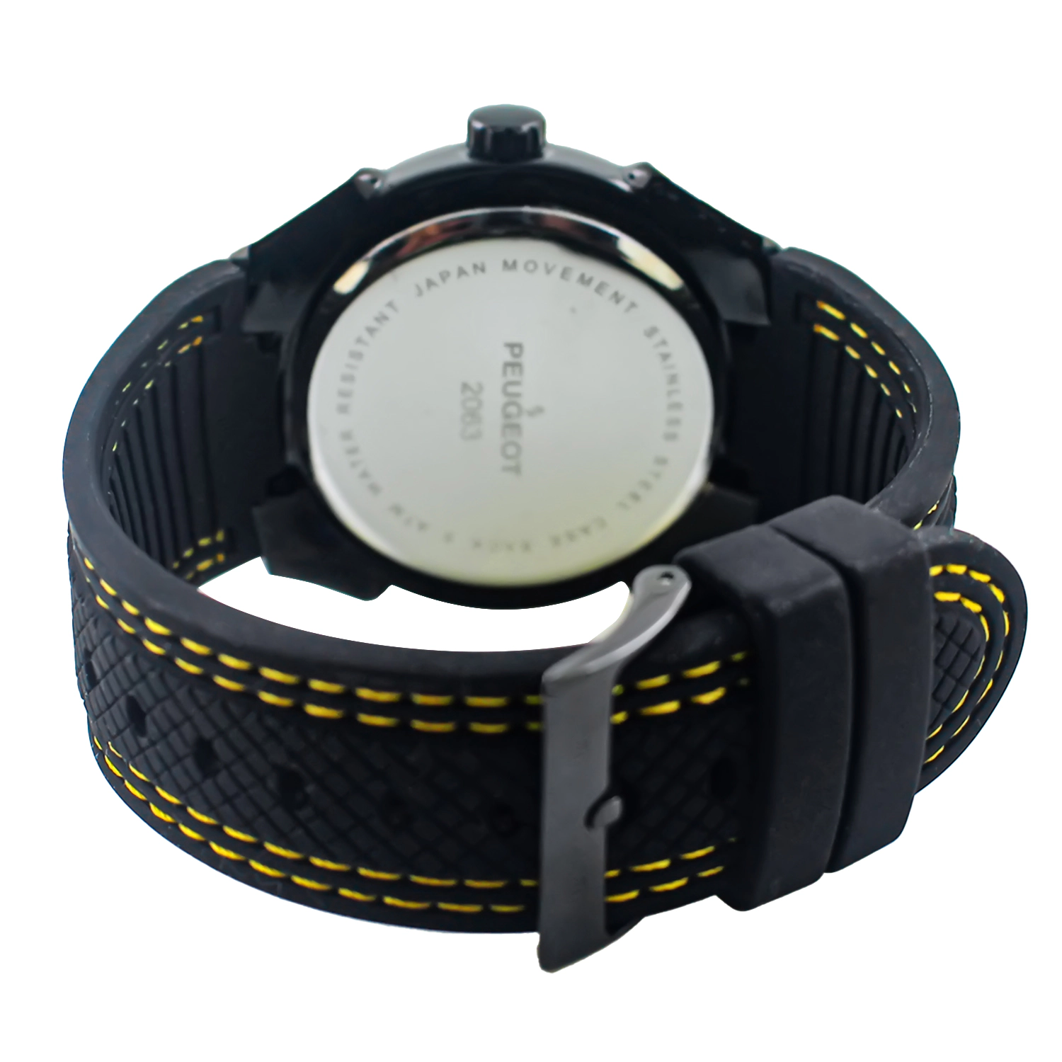 Peugeot Men's 44mm Yellow Sport Calendar Stitched Rubber Band Watch